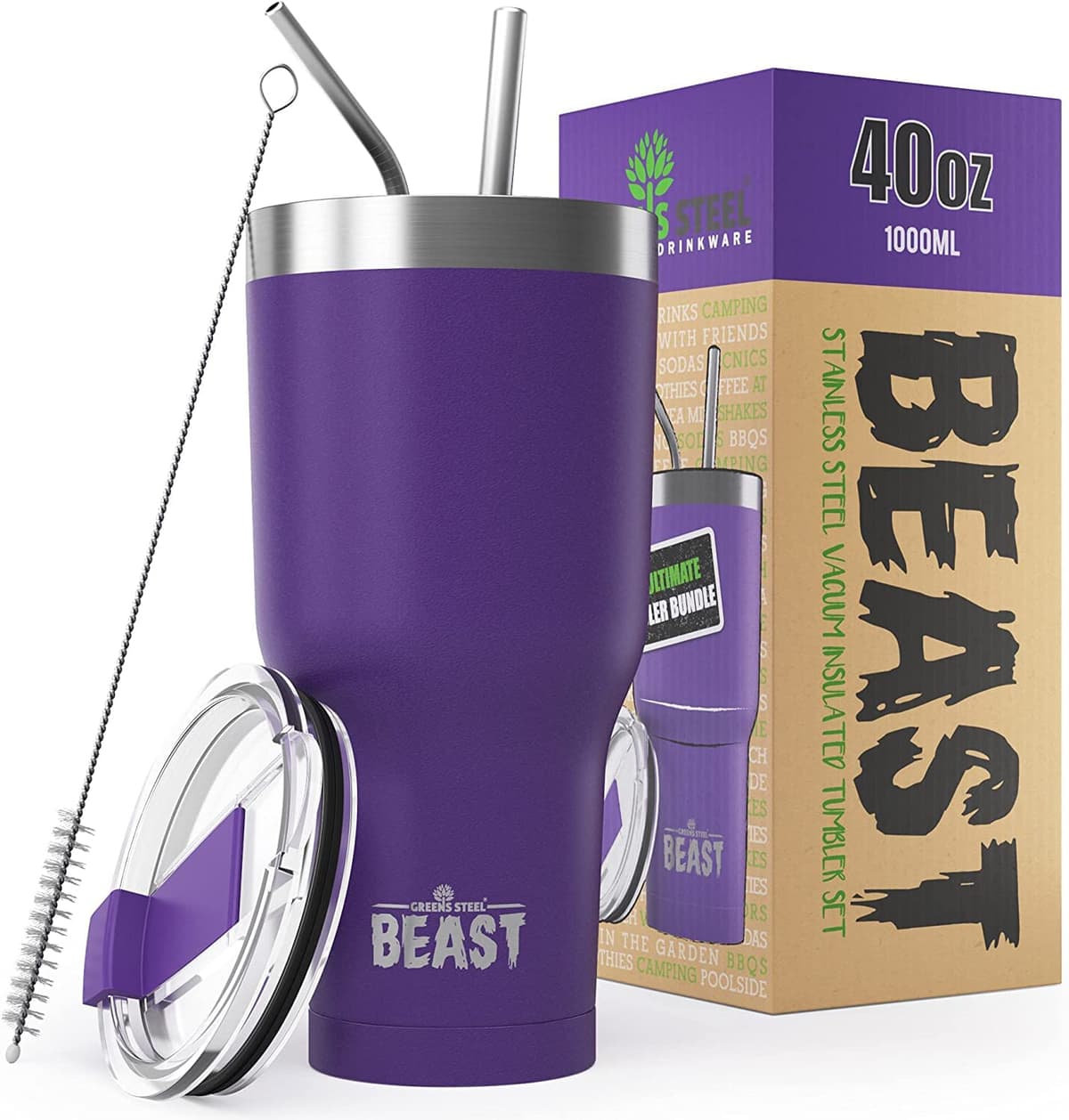 Greens Steel Beast Tumbler – 550 ml (20 oz), Coral | Vaso de acero inoxidable reutilizable con aislamiento al vacío | con 2 pajitas y cepillo de limpieza | Termo de viaje de doble pared — view 22