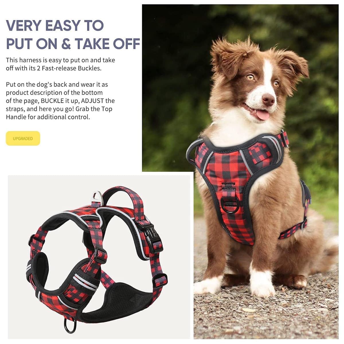 HEELE Dog Harness Medium No Pull Dog Vest Harness with Soft Handle Reflective Pet Harness for Outdoor Training Walking, Black, M — view 331