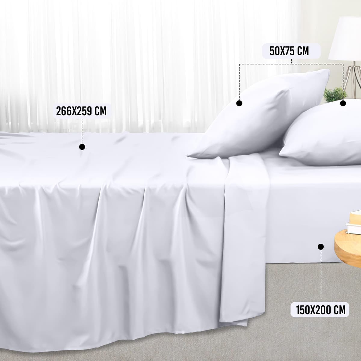 Utopia Bedding Juego de Sabanas 4 Piezas 150x200 - Poliéster Microfibra Cepillada - Oeko-Tex Certificado - Sábana Bajera, Sábana Plana y 2 Fundas de Almohada 50x75 (Cama 150, Blanco) — view 2