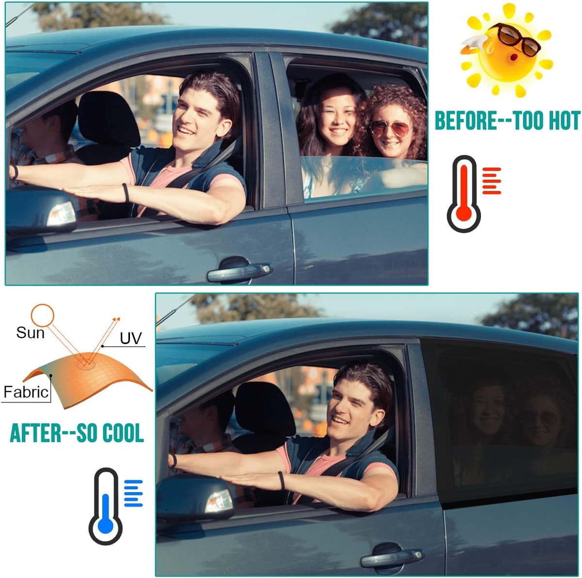 WIN.MAX Parasol de Coche, Parasol Coche Bebe, para Niños y Mascotas, Doble Tejido para Máxima Protección contra Rayos UVA, Fácil instalación, Pack de 2 Unidades (XL) — view 3