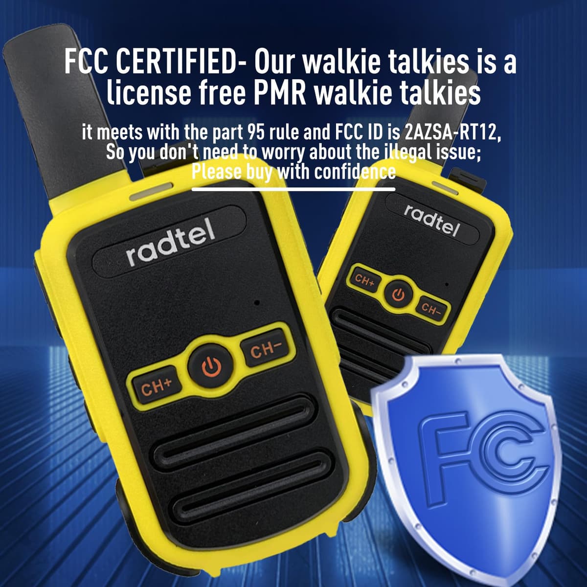 Radtel RT12 PMR446 Walkie Talkie Recargables 16 Canales Licencia Libre Radio CTCSS DCS Walky Walky Radiocomunicación con Carga Tipo USB para Construccion Restaurante Supermercado (Yellow) — view 4