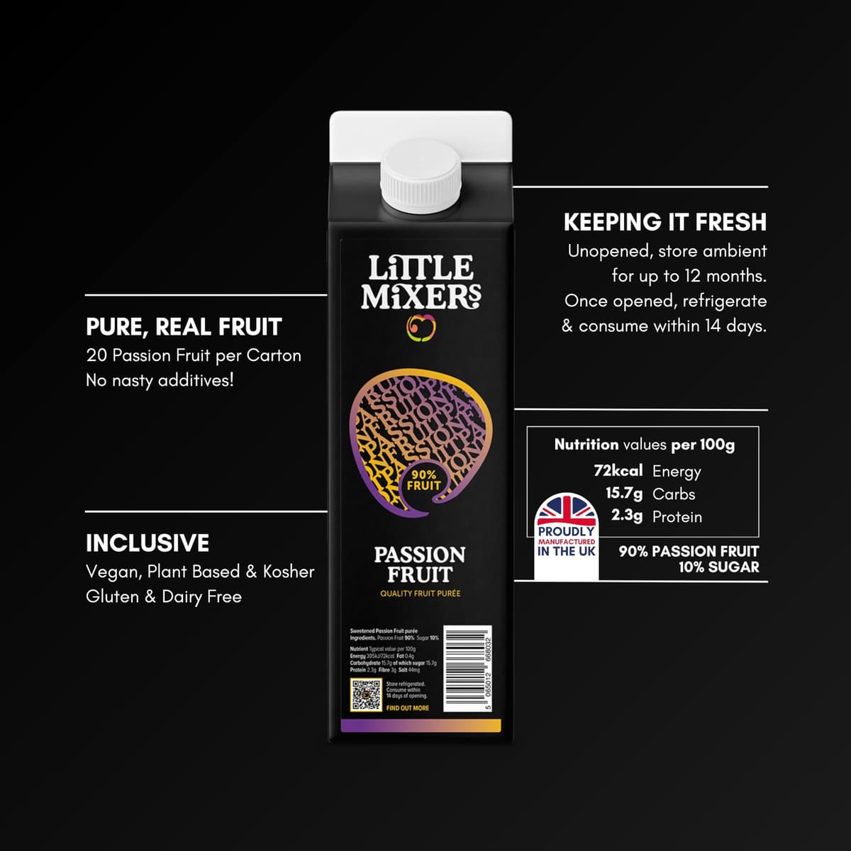 Little Mixers Passion Fruit Purée (1kg) | Real Fruit Puree for Cocktails, Desserts, and Baking | Ready-to-Use, Rich Natural Flavour — view 2