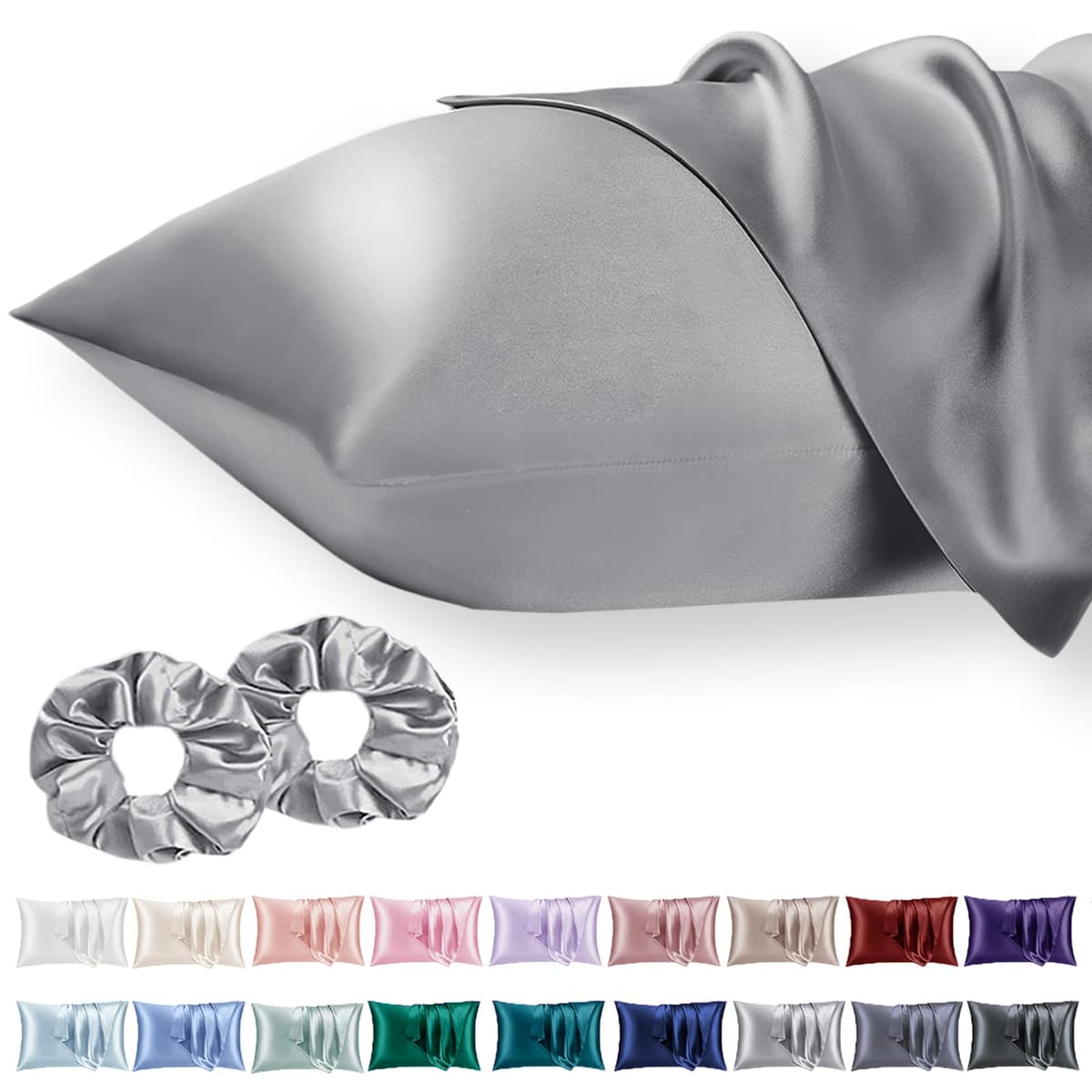 Vielit 2 Pack Satin Pillowcase for Hair and Skin Cooling,Soft as Silk Pillowcase for Hair and Skin,Easier Care than Silk Pillow Case Beige 50x75cm Gifts for Women Envelope & 2 Scrunchies — view 100