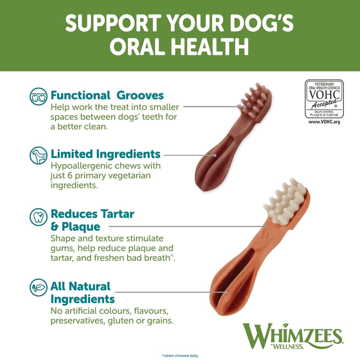 WHIMZEES Variety Box Dental S, 56 Pieces – Mixed Shapes, Size S, Dog Chews for Small Breeds, Natural and Grain Free, Rawhide-Free, Vegetarian, No Added Sugar — view 3