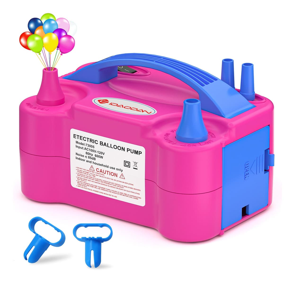 IDAODAN Electric Balloon Pump, Portable Electric Balloon Blower Machine Balloon Air Pump Dual Nozzle Rose Red 110V 600W Balloon Inflator for Party Decorations — view 8