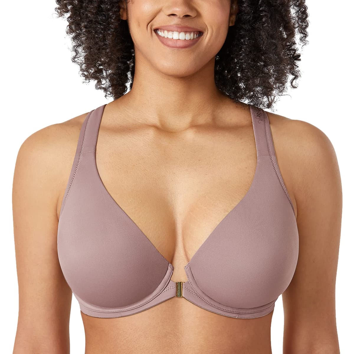 Delimira Women's Front Fastening Bras Seamless Unlined Racer Back Plus Size Underwired Plunge Bra — view 30