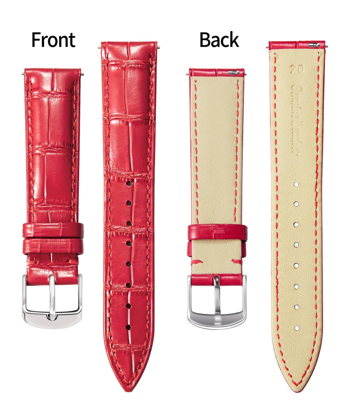 BINLUN Quick Release Leather Watch Straps Replacement Watch Bands Smart Watch Strap Crocodile Pattern in 10 Colors 13 Sizes with Silver/Gold/Rose-Gold Buckle for Men Women(10mm-24mm) — view 64