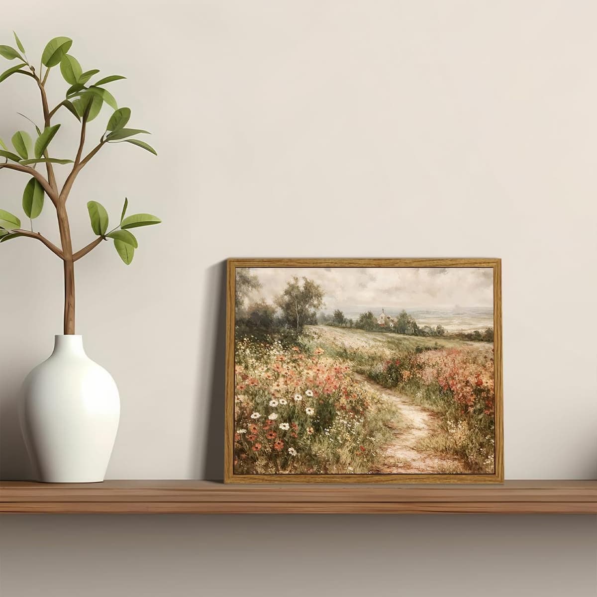 OIQArtOIQ Framed Canvas Wall Art,Vintage Decor,Landscape Nature Country Wildflower Paintings Farmhouse Pictures Modern Artwork Rustic Fall Flower Prints Cottagecore Office Living Room Bedroom Bathroom — view 2