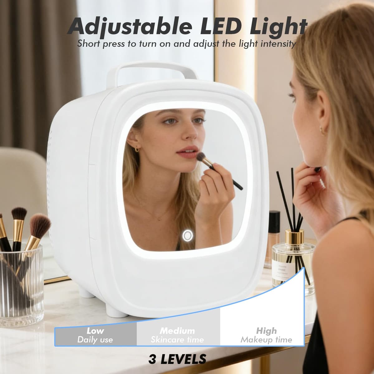 6L Portable Mini Fridge for Skincare with LED Mirror, Thermoelectric Cooler & Warmer for Bedroom, Office, Car – Compact Makeup Refrigerator for Beauty Products, Drinks — view 3