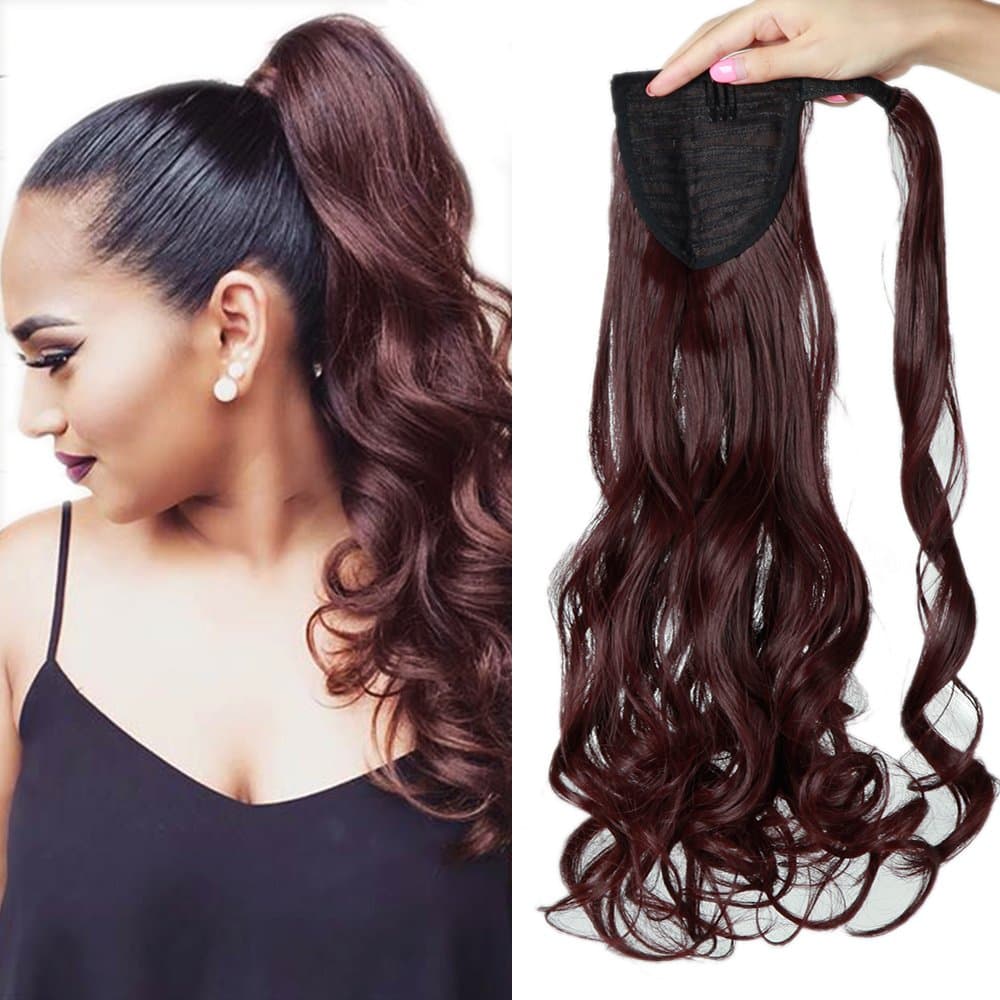 17"(43cm) SEGO Ponytail Long Synthetic Hair Looks Natural [Red Brown/Orange] Clip in Hair Extensions Curly Tail Ponytail Extension (90g) — view 64
