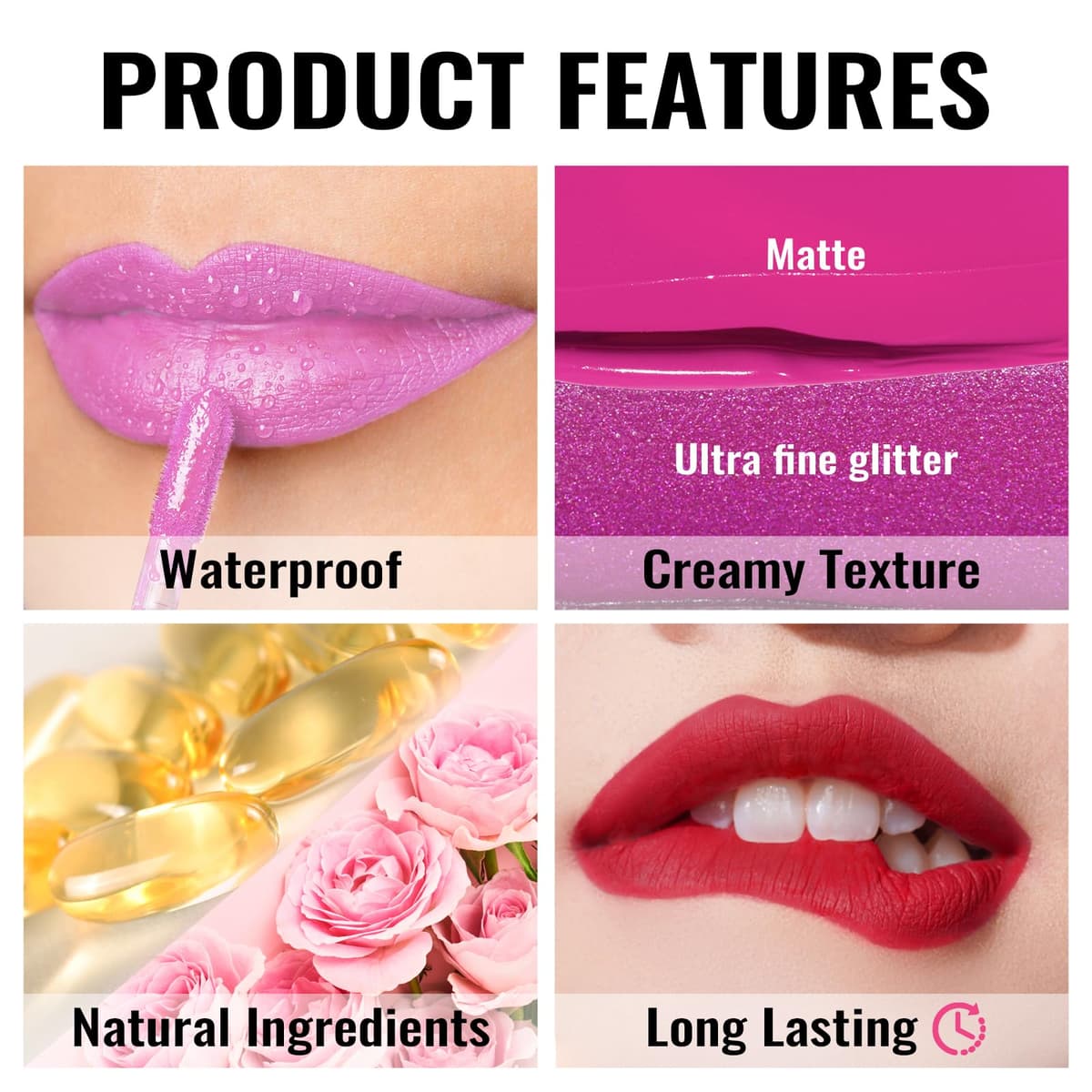 Oulac Red Lipstick for Women, Matte Liquid Lipstick Long Lasting Red High Impact Creamy Matte Lip Gloss, Rich Colour Formula with Vitamin E & Rose Oil, Waterproof, Vegan M01 — view 5