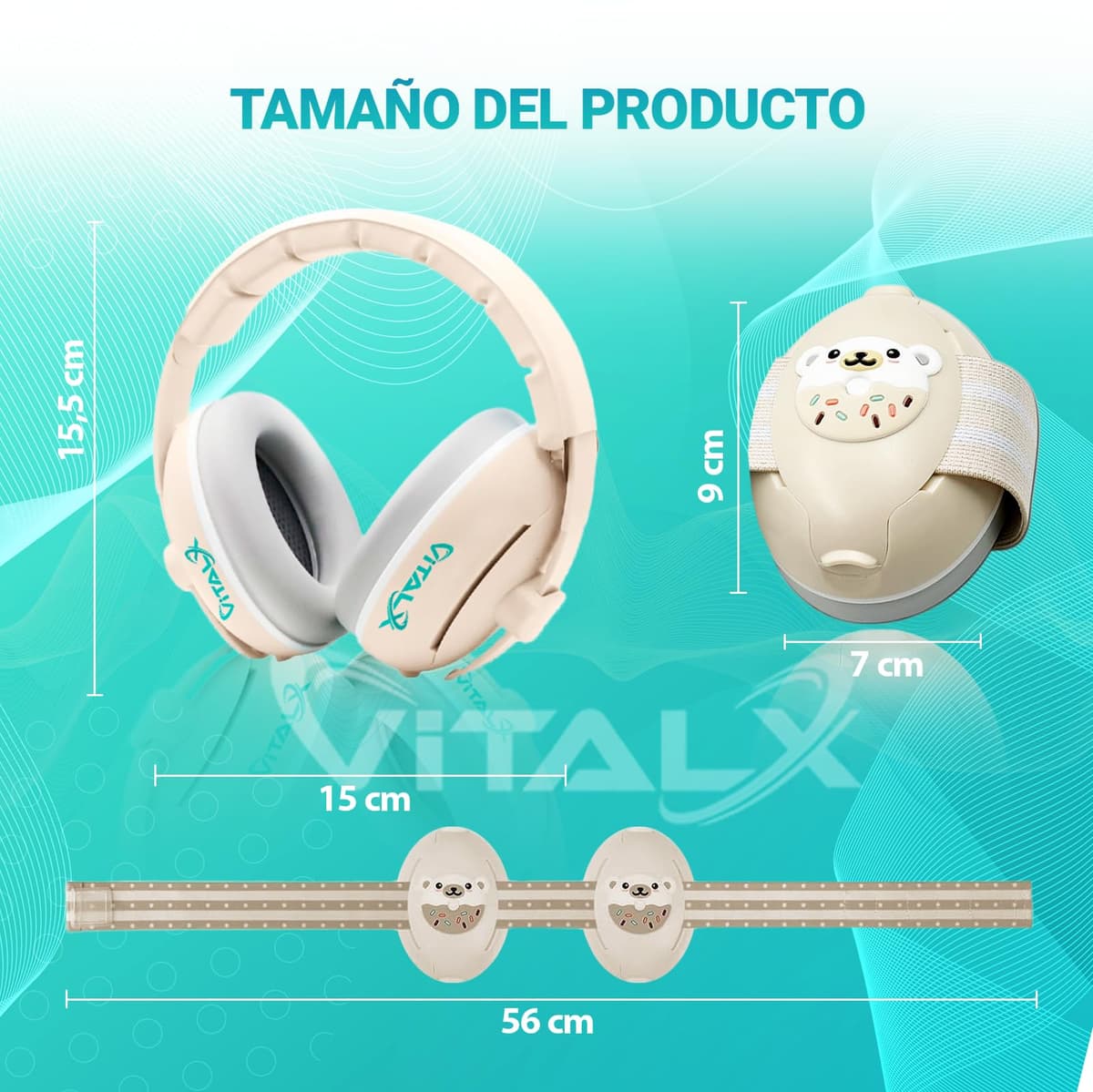 SUPER PACK de Cascos Bebe Antiruido 3 en 1 | Cascos Antiruido Bebe y Cascos Antiruido Niños | De 0 a 48 Meses | Accesorios Bebe | Cascos ruido niños | cascos para bebes antiruido | Beige. — view 3