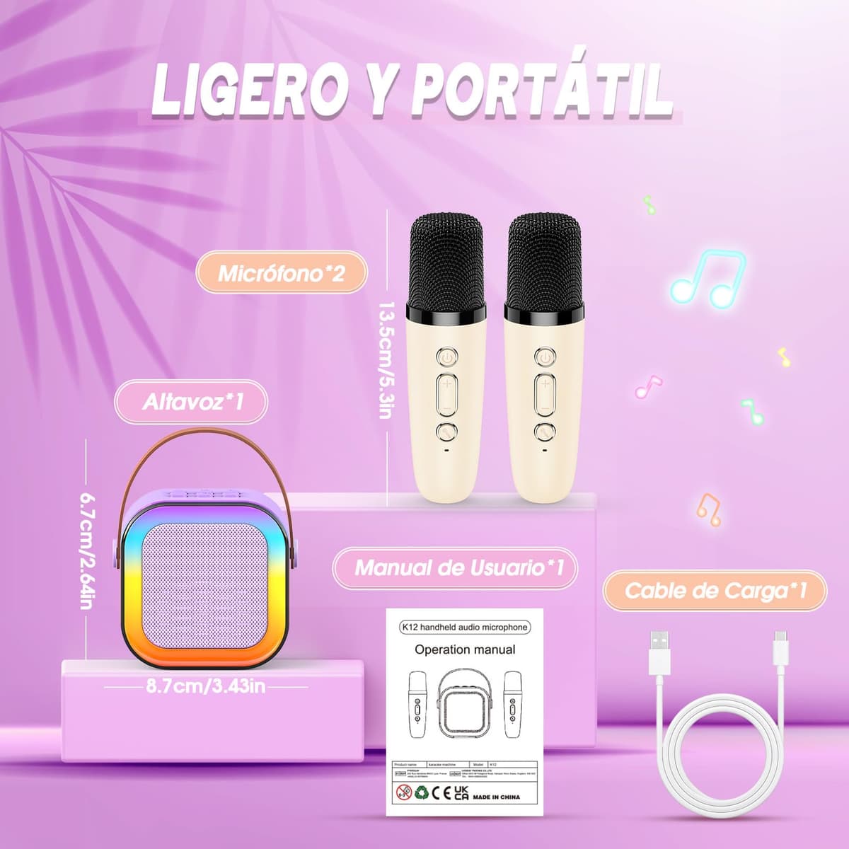 Dislocati Regalo Niña 3-12 Años, Microfono Karaoke Juguetes Niños 3-12 Años Karaoke 2 Microfonos Inalambricos Regalo Niño 4-12 Años Micrófono Karaoke Niños Juguete Niña 3-12 Años Regalo Navidad — view 5