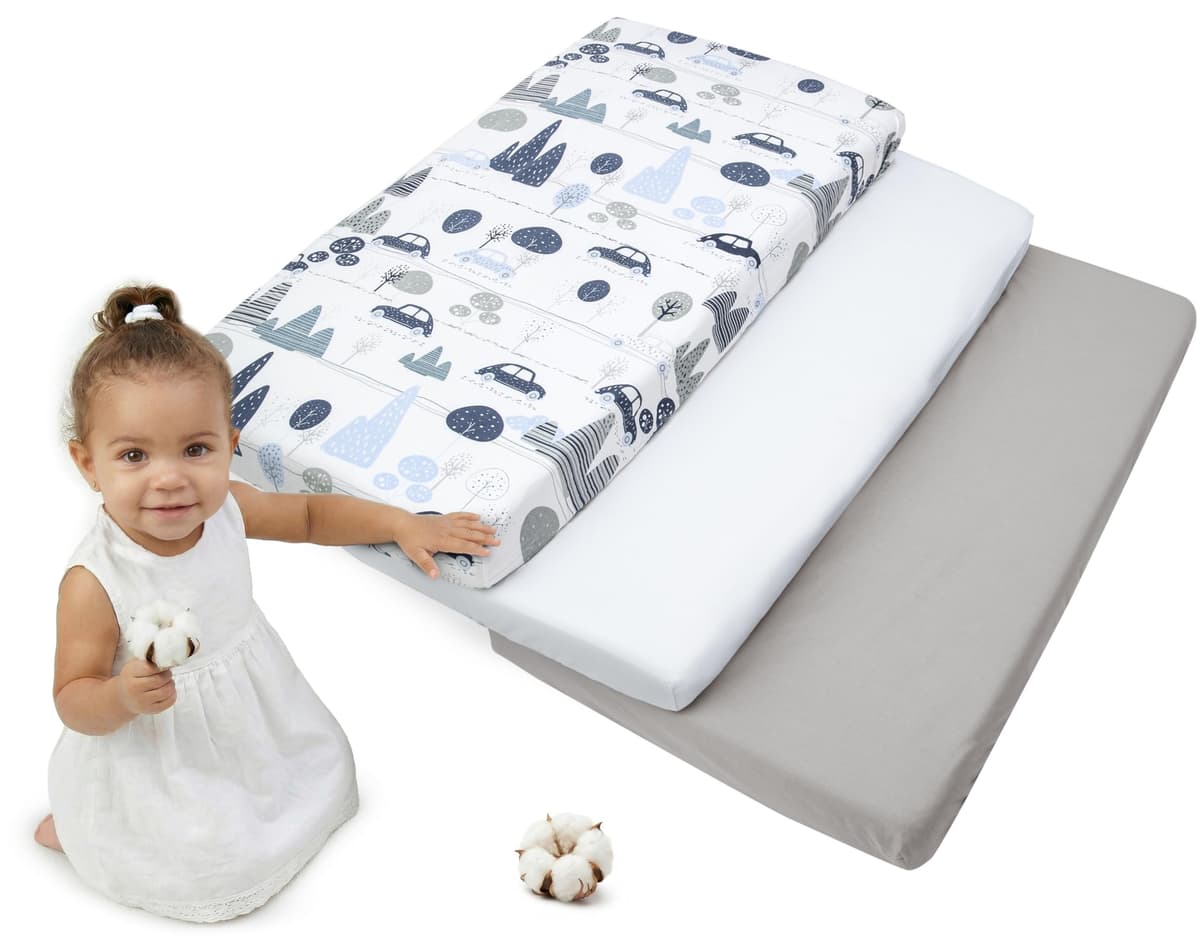 Medi Partners Sabana Bajera Cuna 60x120 Set de 3-100% Algodon Sabanas de Algodón Bebe Ropa de Cama para Bebés Dormir Cuna Fitted Bed Sheet Protector (Safari-Blanco-Gris) — view 19
