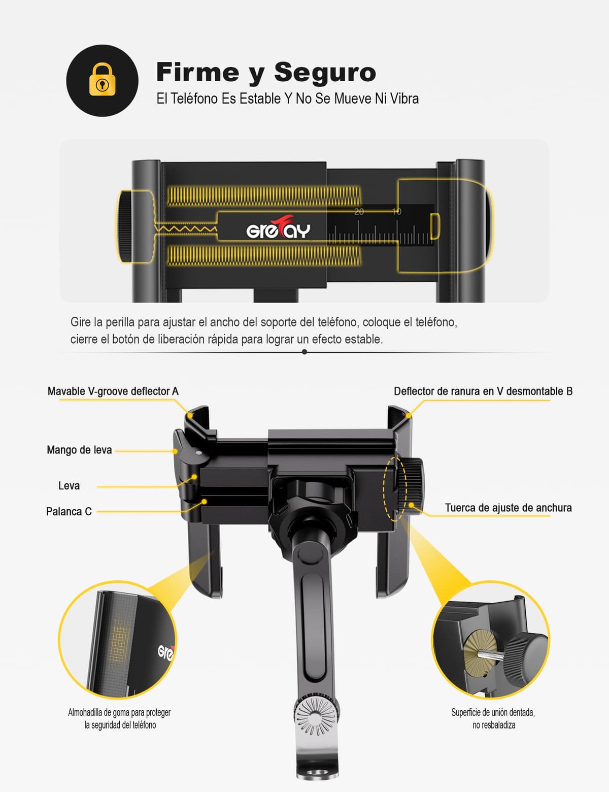Grefay Soporte Movil Moto Soporte Movil Scooter Desmontaje Rápido 1S Soportes Teléfono Espejo Retrovisor Motocicleta con 360 ° Giratorio ​​para Teléfonos de 3.5-7.0 Pulgadas — view 5