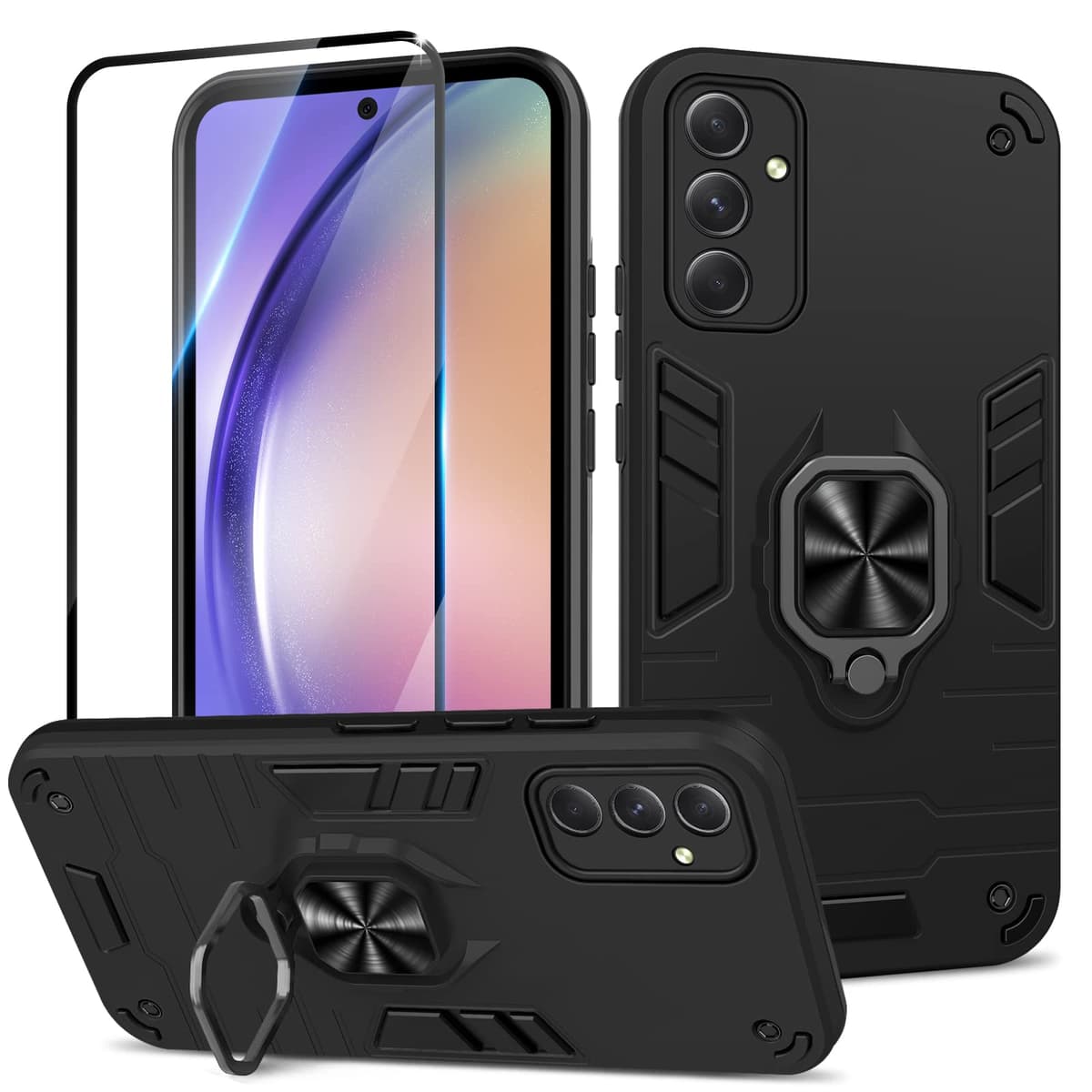 Funda para CMF Phone 2 Pro, Carcasa Antigolpes con Soporte anular metálico, Case Protectora de Grado Militar, Negro — view 1010