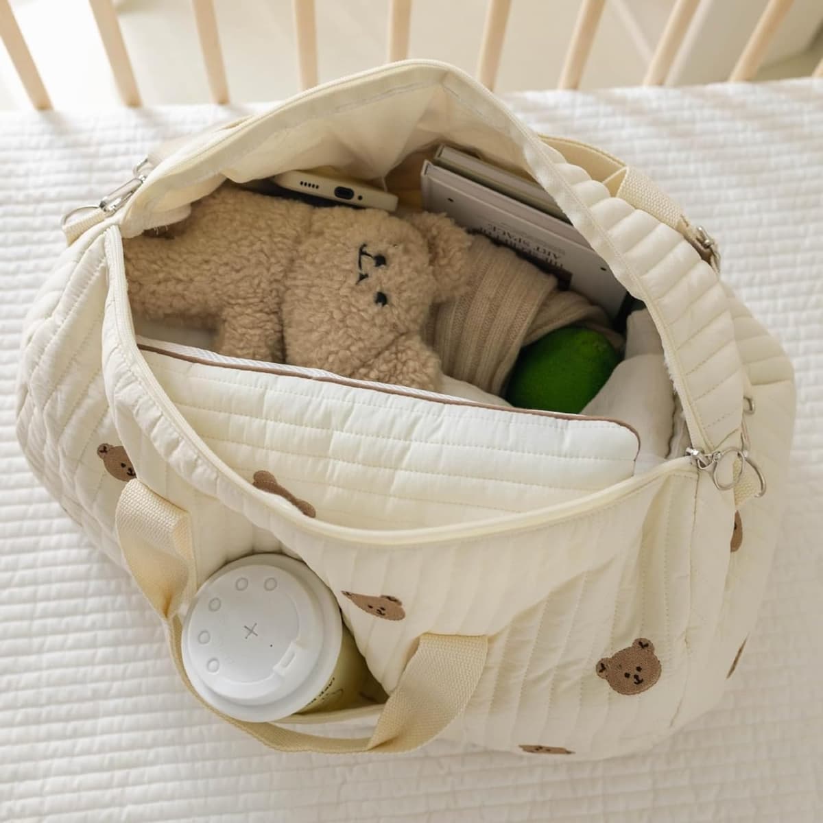Bolso Parto Hospital Mamá Grande, Bolso Cochecito Set de 2 Piezas, Bebé Cambio, Mommy Bag, Hombro de Algodón con Bordado, Impresión Linda Portátil Universal, A., 1 unidad — view 2
