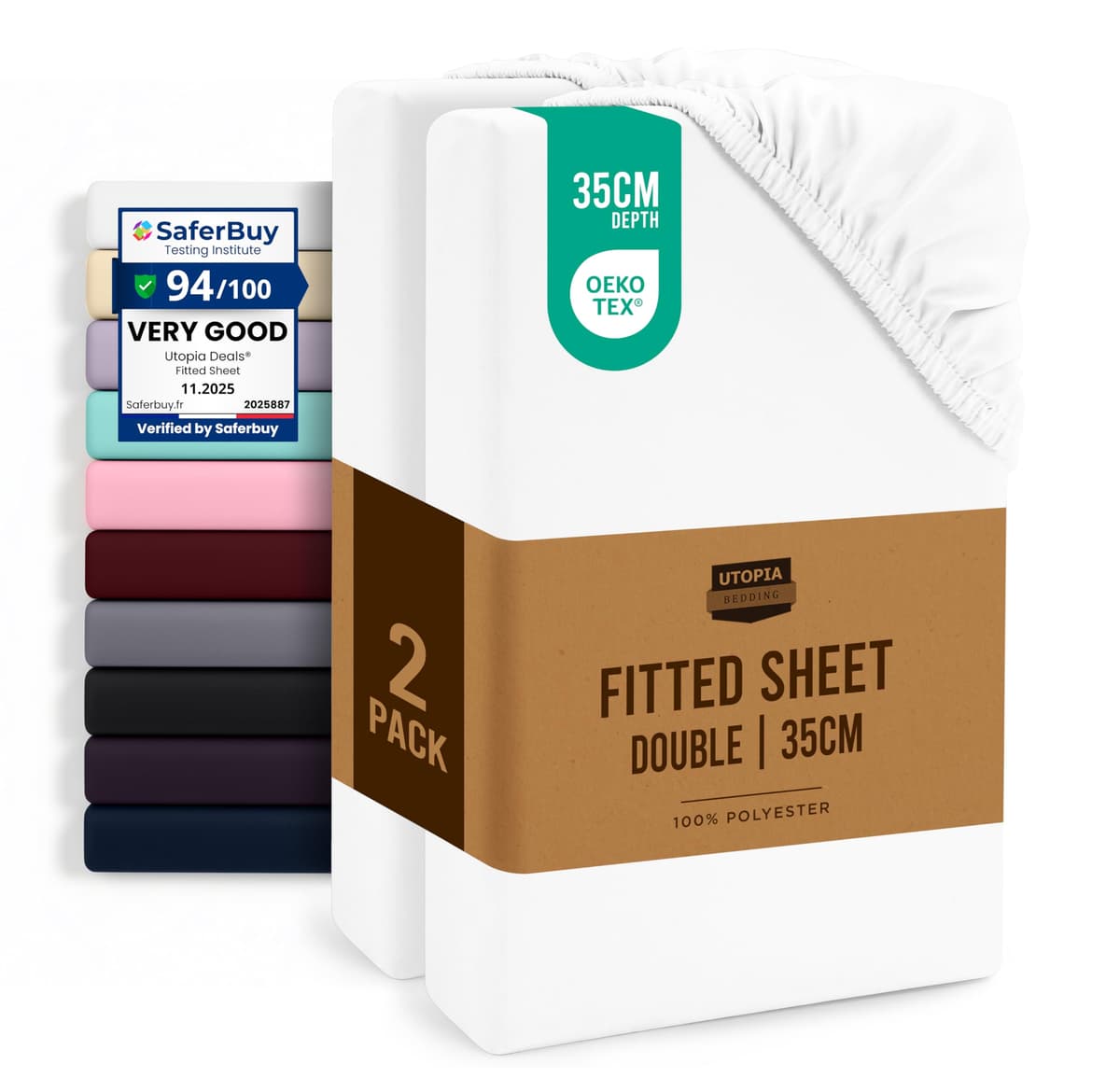 Utopia Bedding Fitted Sheet Single (2 Pack), White - Deep Pocket 14 inch (35 cm) - Oeko Tex Certified - Easy Care - Soft Brushed Microfibre Fabric - Shrinkage and Fade Resistant - Bottom Sheet — view 45