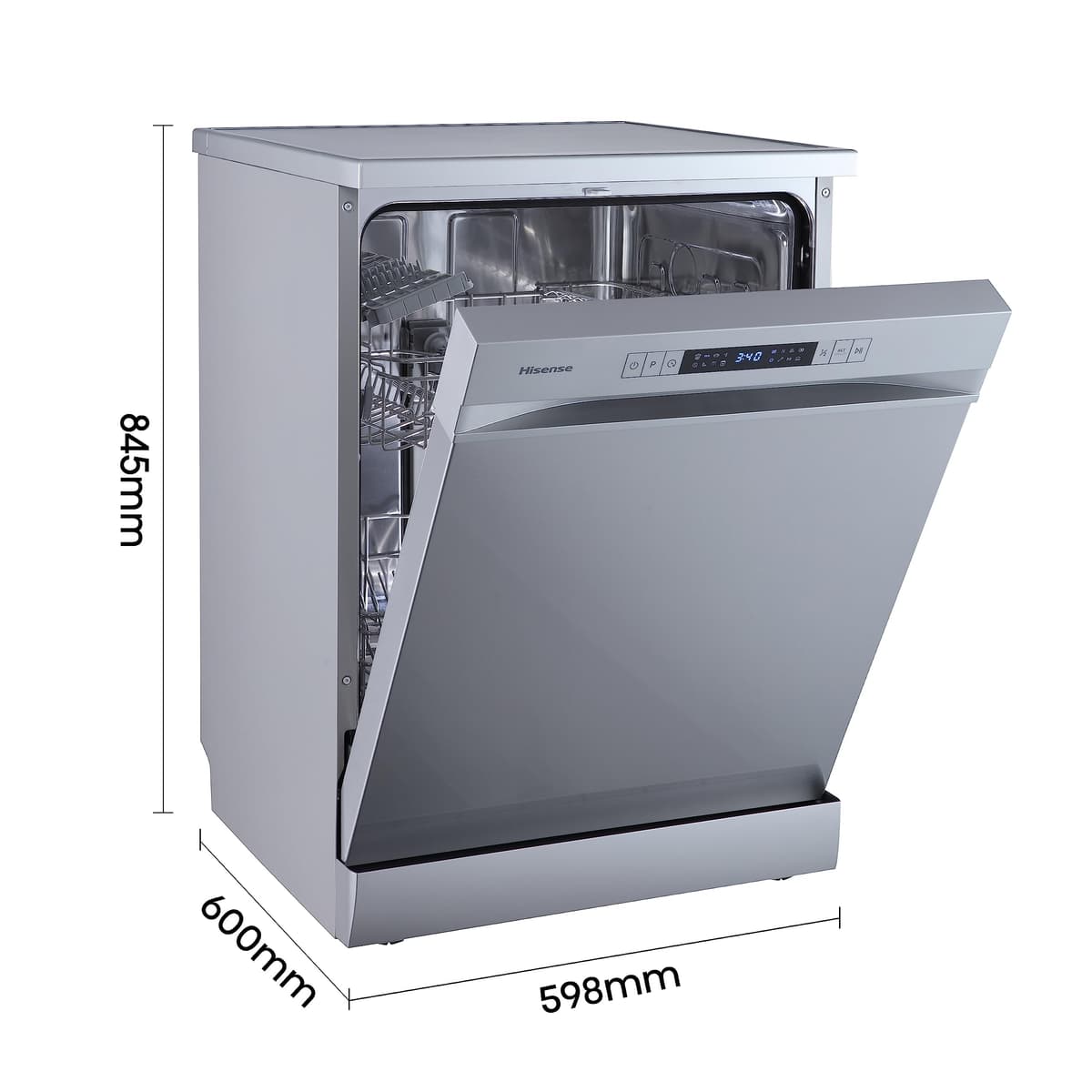 Hisense HS622E10X - Lavavajillas, Capacidad para 13 servicios, 60 cm, Programa ECO, Silencioso, 2, Filtro autolimpiable, Contador digital, Libre instalación, Inox — view 2