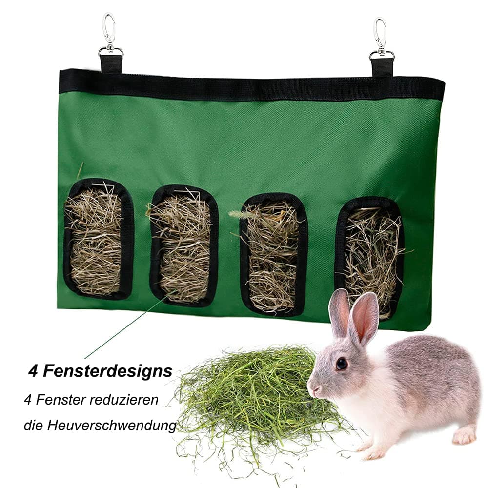 Rabbit Hay Feeder Bag Guinea Pigs Hanging Hay Rack Manger Holder Dispenser Small Animal Feeder Storage Pouch for Bunny Chinchilla Hamster (4 Windows, Blue) — view 2