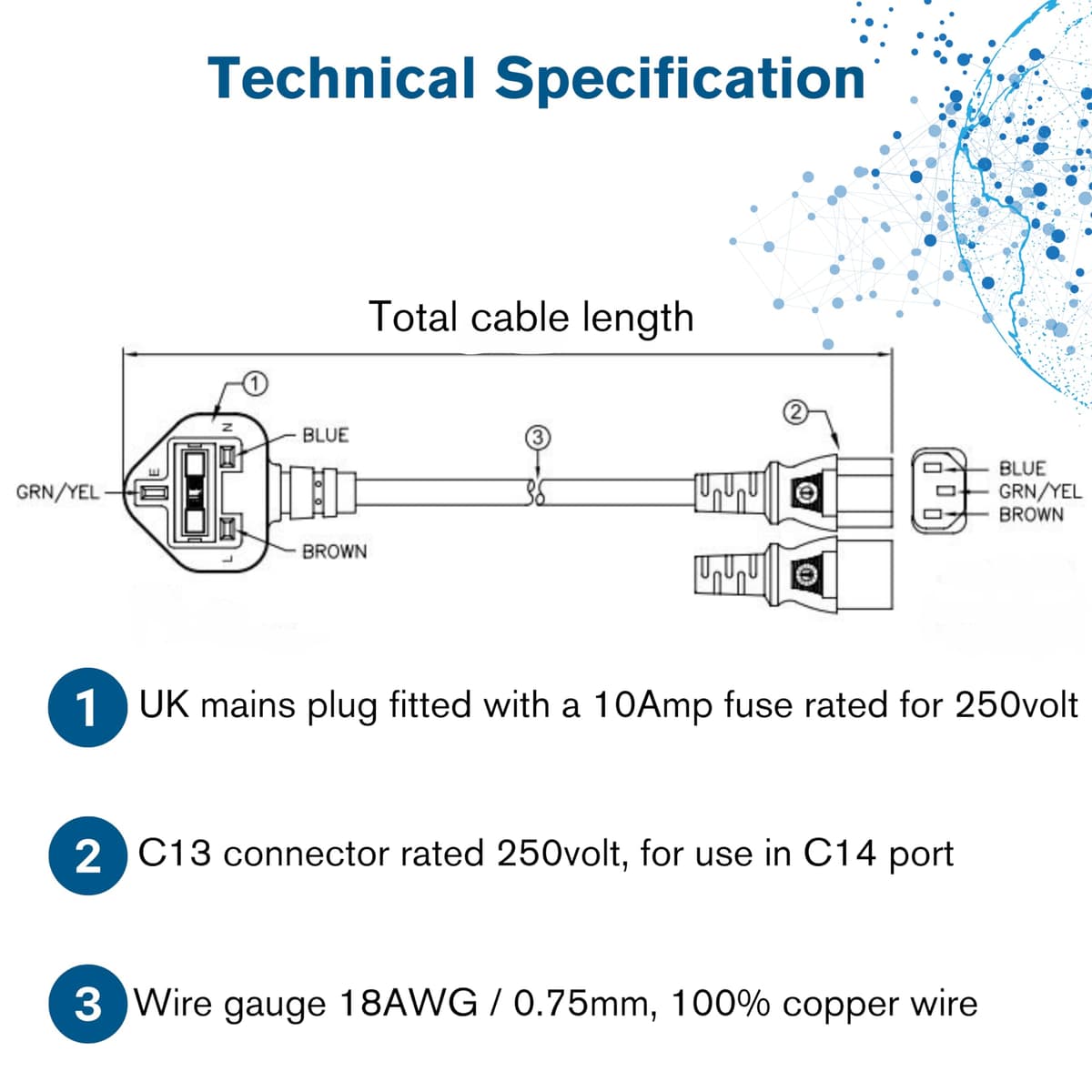 C2G 88512 1 Metre UK Power Cable IECC13 to BS1363 3 Foot Kettle Lead Power Cord, Black — view 4