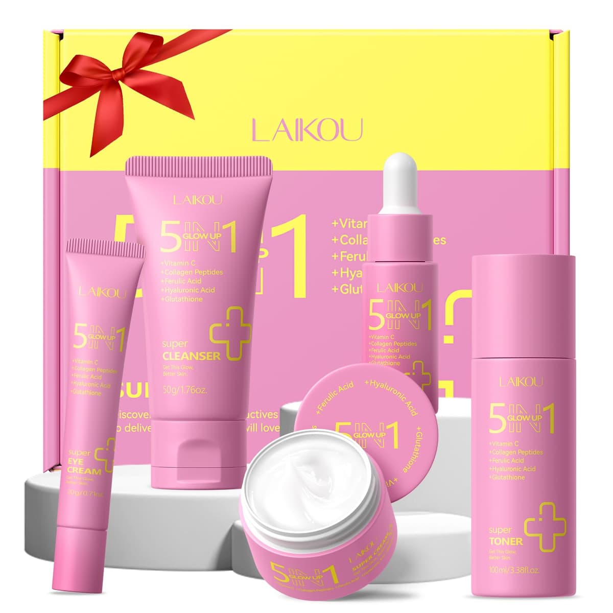 LAIKOU 5 in 1 Glow Up Skincare Set, 9 piezas Set Regalo Mujer Cuidado Facial, Rutina Diaria Facial Hidratante, ideal para San Valentín Día de la Madre y Cumpleaños — view 10