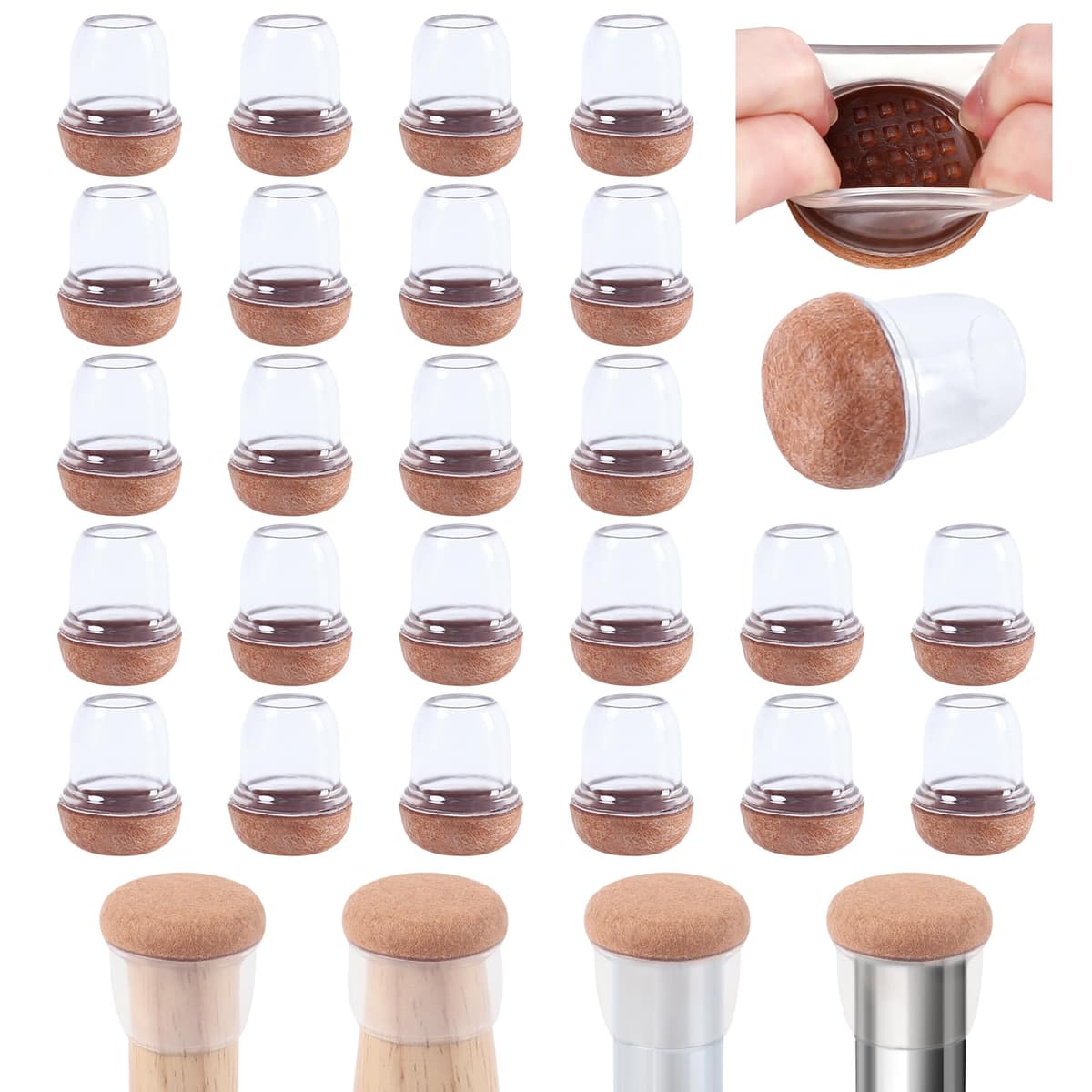 Ezprotekt Protectores de Suelo Transparentes para Patas de Silla 20-28mm, 16 Tapones de Silicona con Fieltro Envuelto, Fundas de Silicona Redondo — view 63
