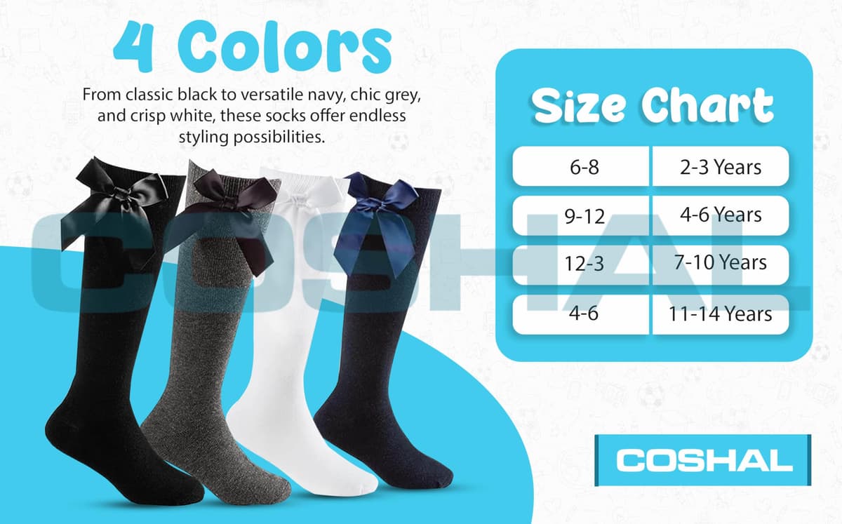COSHAL® 3 Pairs Girls Knee High School Socks Cotton Socks with Fluffy Ribbons Bow, Back to School Socks Uniform Party Wear Long Socks Girls Bow Knee High School Socks — view 2