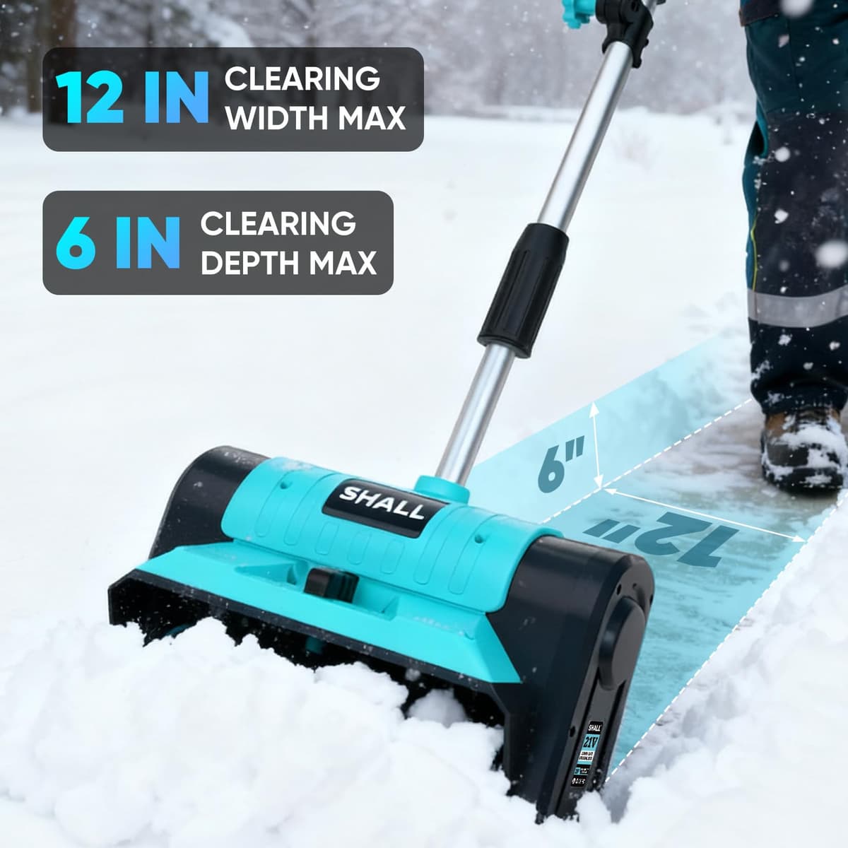 SHALL Pala quitanieves a batería de 21 V (sin escobillas), soplador de Nieve a batería de 30 cm (12 Pulgadas), con Deflector y Cubierta Antipolvo, Alcance de 8 m para Entrada de vehículos, escaleras — view 3