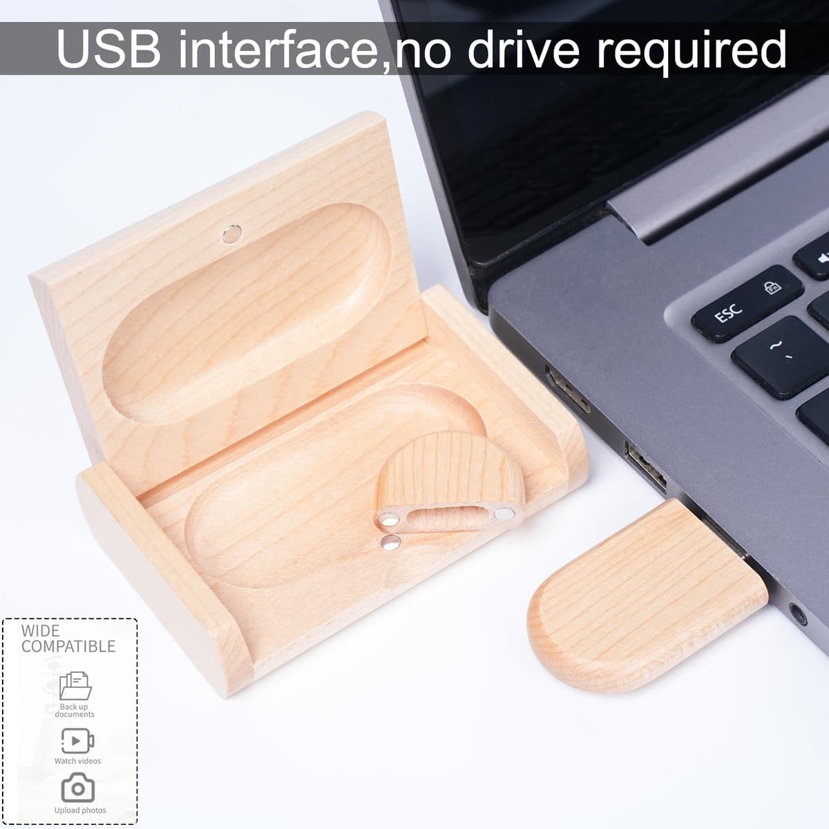Memoria 3.0 USB 8GB Pendrive Hoja de Madera Divertido Pen Drive 8GB con Caja de Regalo de Madera Práctico Unidad Flash USB Almacenamiento para Regalo de Cumpleaños Llave USB — view 4