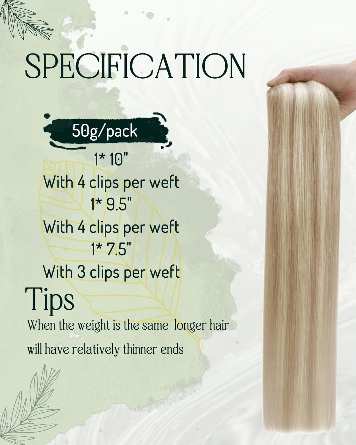 RUNATURE Blonde Clip in Hair Extensions Real Human Hair 12 Inch Human Hair Extensions Clip in Blonde Hair Extension Straight Remy Clip in Ectensions 50 Gram 3PCS #18AP60 — view 2