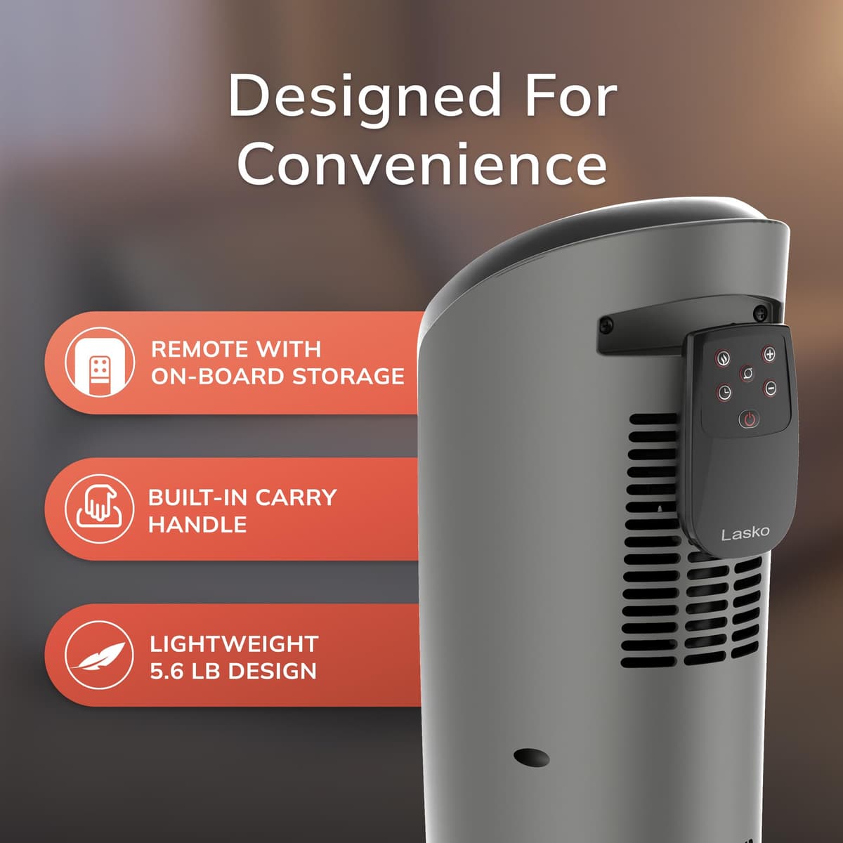 Lasko 1500W Ceramic Tower Space Heater with Remote, Thermostat, Timer & Widespread Oscillation, Portable Electric Heater for Indoor Use, Bedroom & Living Room, 751320 — view 6