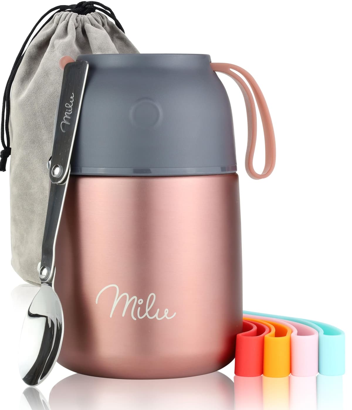 Milu Termo para Comida 450 ml Taza Aislada, Botella de Acero Inoxidable Aislada Alimentos, Beber y sopa de los niños de adultos Térmico (450ml/Verde Azul) — view 30