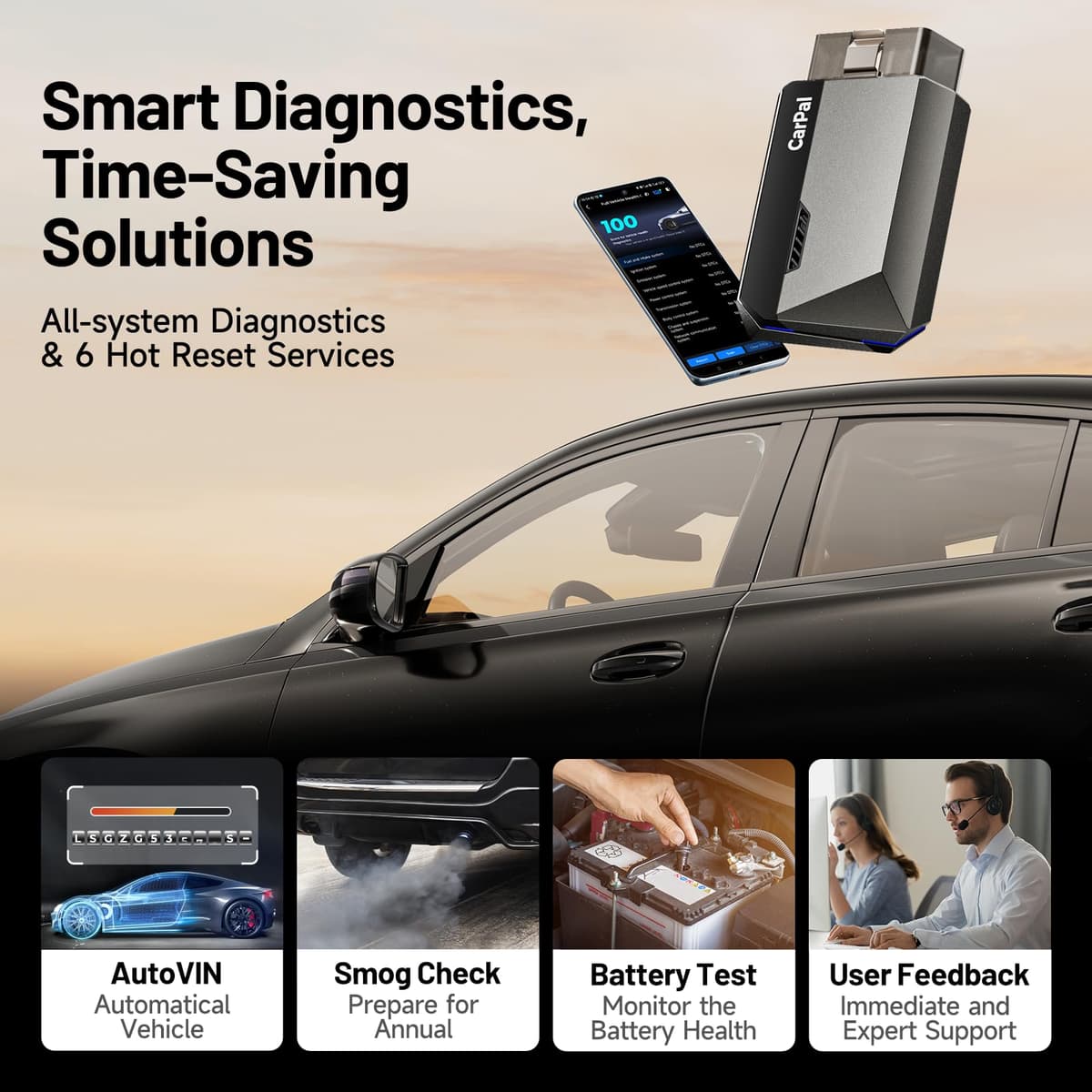 TOPDON CarPal A, OBD2 Scanner, All System Diagnosis, Wireless Bluetooth Diagnostic Tool, Vehicle Health Check, Smog Check, Repair Guide, Engine Inspection, Vehicle Performance Test — view 8