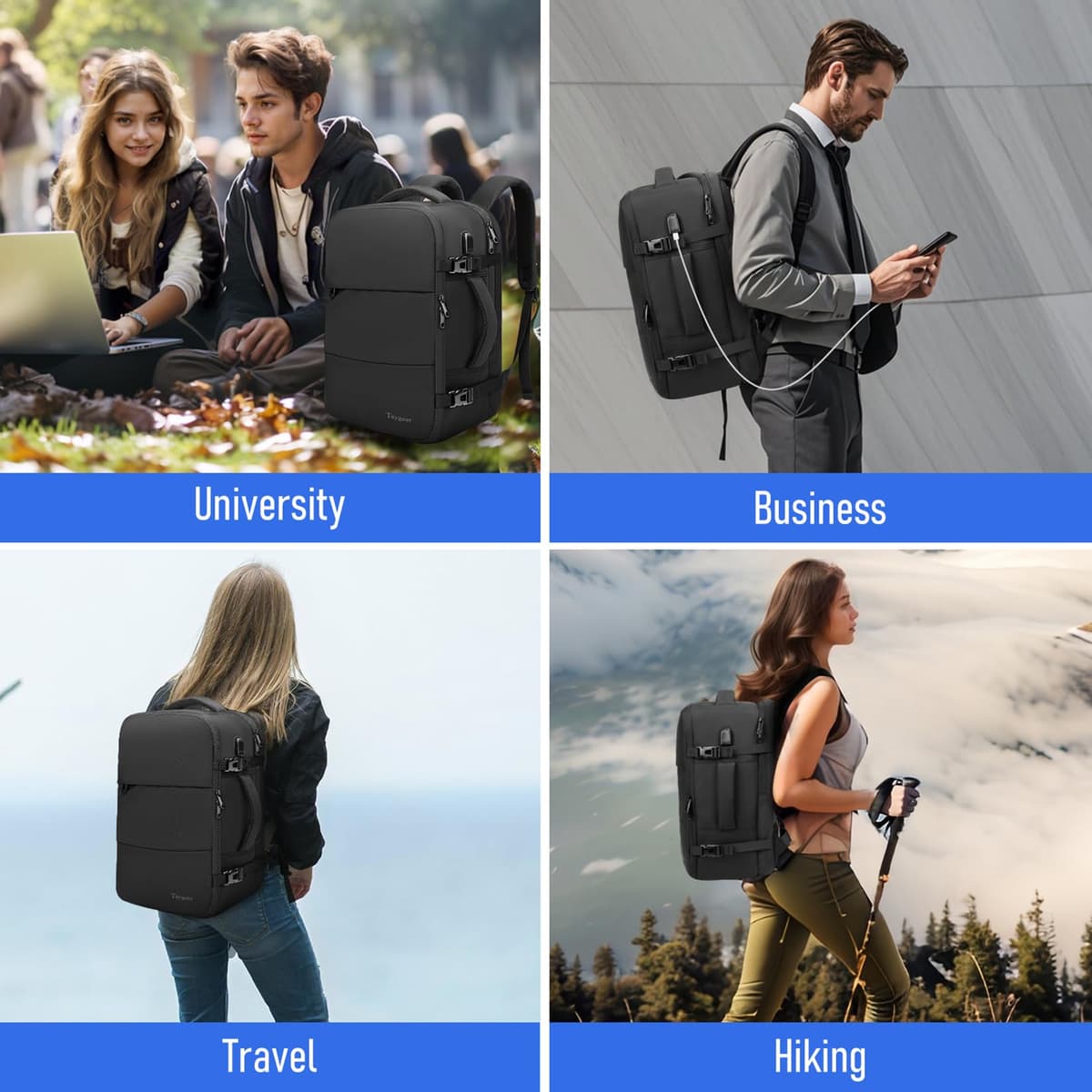 Taygeer for New Ryanair Cabin Bags 40x30x20 Underseat, Travel Backpack Cabin Size, Rucksack for Plane Hand Luggage Backpack for Travelling, Ryan Air Cabin Bag 40x30x20 with Separate Shoe Pouch, Black — view 8