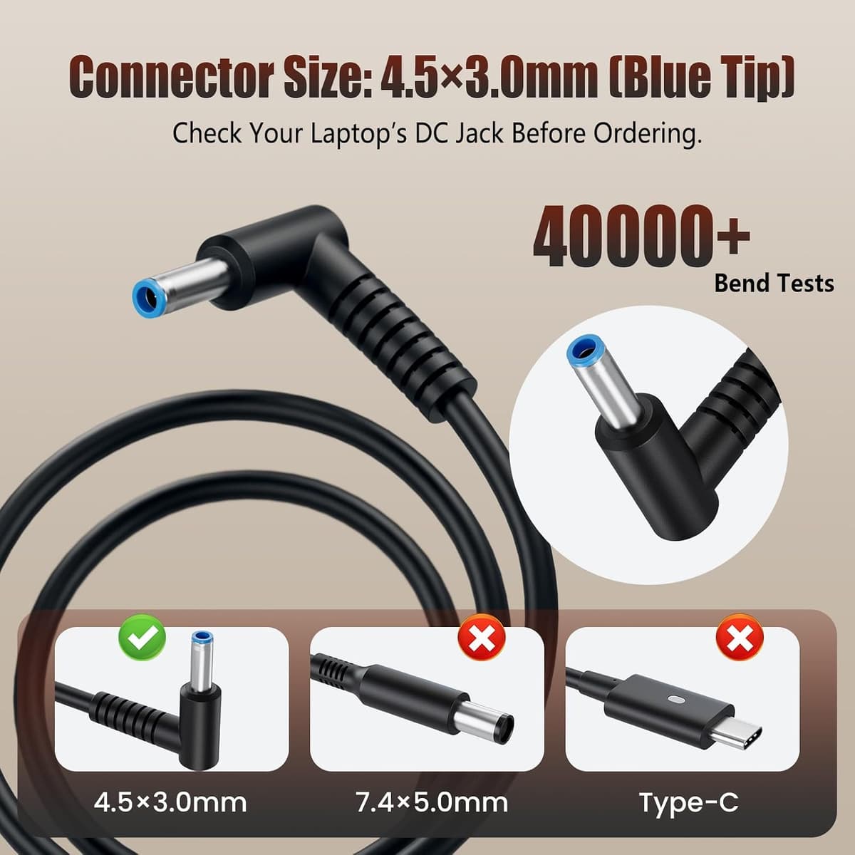 45W Laptop Charger Compatible with HP Pavilion 11 13 15, Elitebook 840 850, ProBook 430 440 450, Chromebook 11 14, envy, Stream 11 13 14, Spectre, 741727-001 Power Supply Adapter (4.5x 3mm) 45W 4.5x3.0mm — view 2