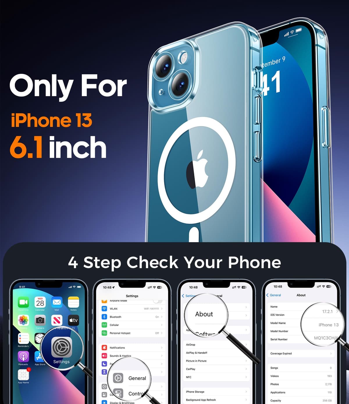 Opkiegrn Magnética Funda para iPhone 13 con Cuerda, Protección Lente Cámara, Compatible con MagSafe, con Negro Cordón Carcasa [Anti-Amarillo] Anti-Choques Ultra Fina Funda para iPhone 13 -Transparente — view 2