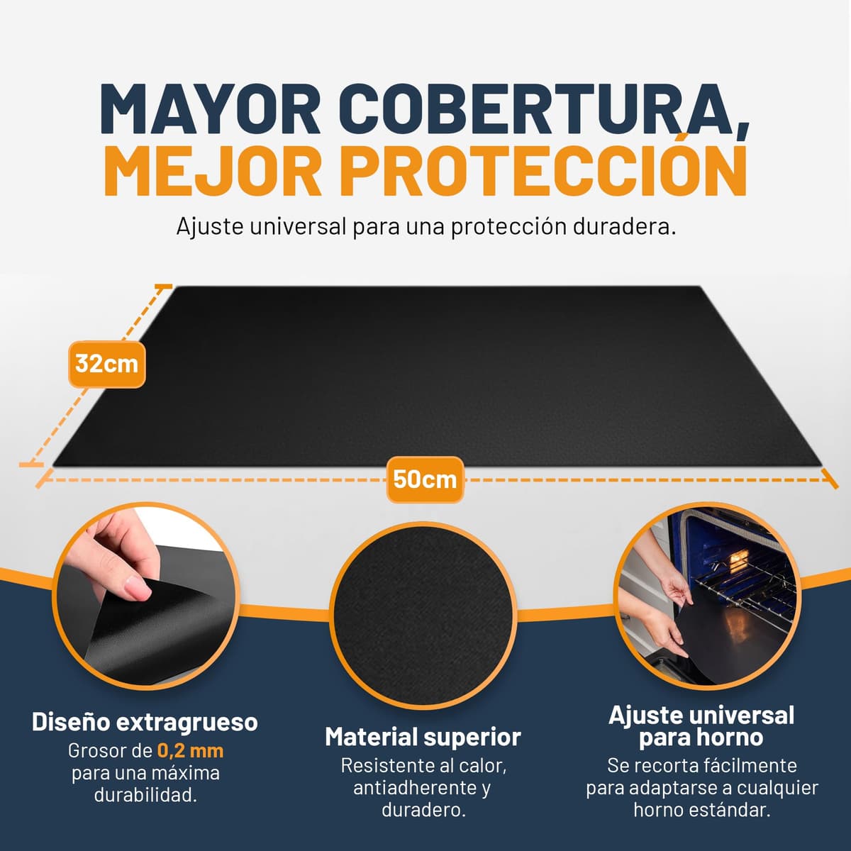 Linda's Essentials Protector Horno Interior (2 Unidades) – Alfombrilla Horno Reutilizable 32x50 cm, Protector de Horno Antiadherente, Revestimiento Horno Universal, Fácil de Limpiar – Negro — view 3