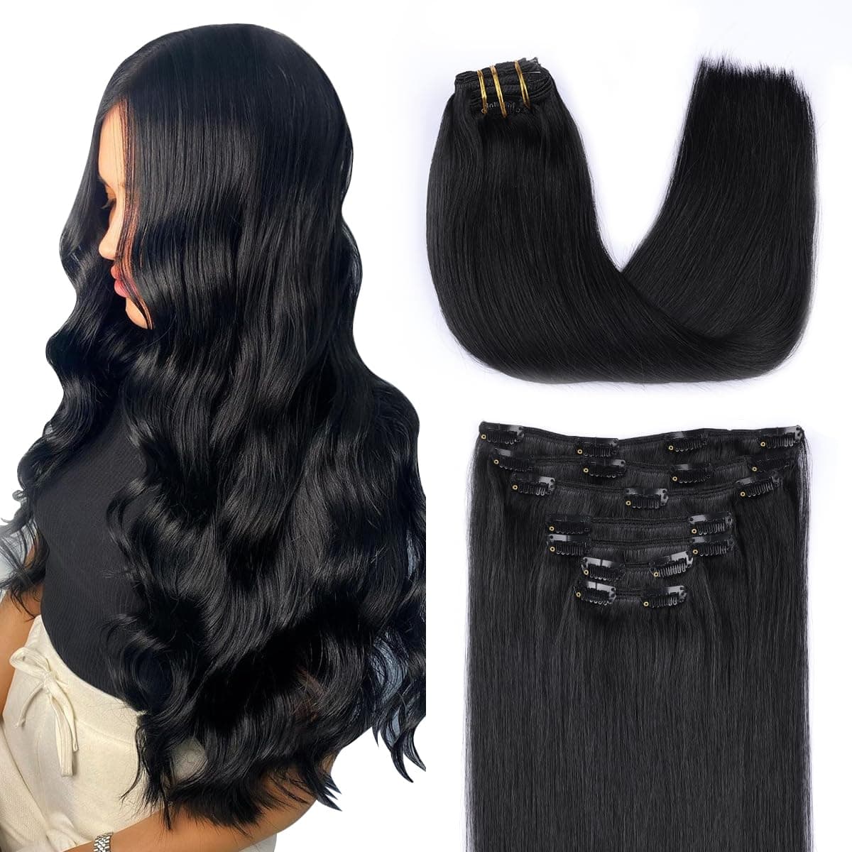 SURNEL Extensiones Clip Pelo Natural 100g 35cm 6 Piezas Castaño Chocolate Extensiones De Clip De Humano Real Extensiones Pelo Natural Remy (C#4-35cm) — view 8