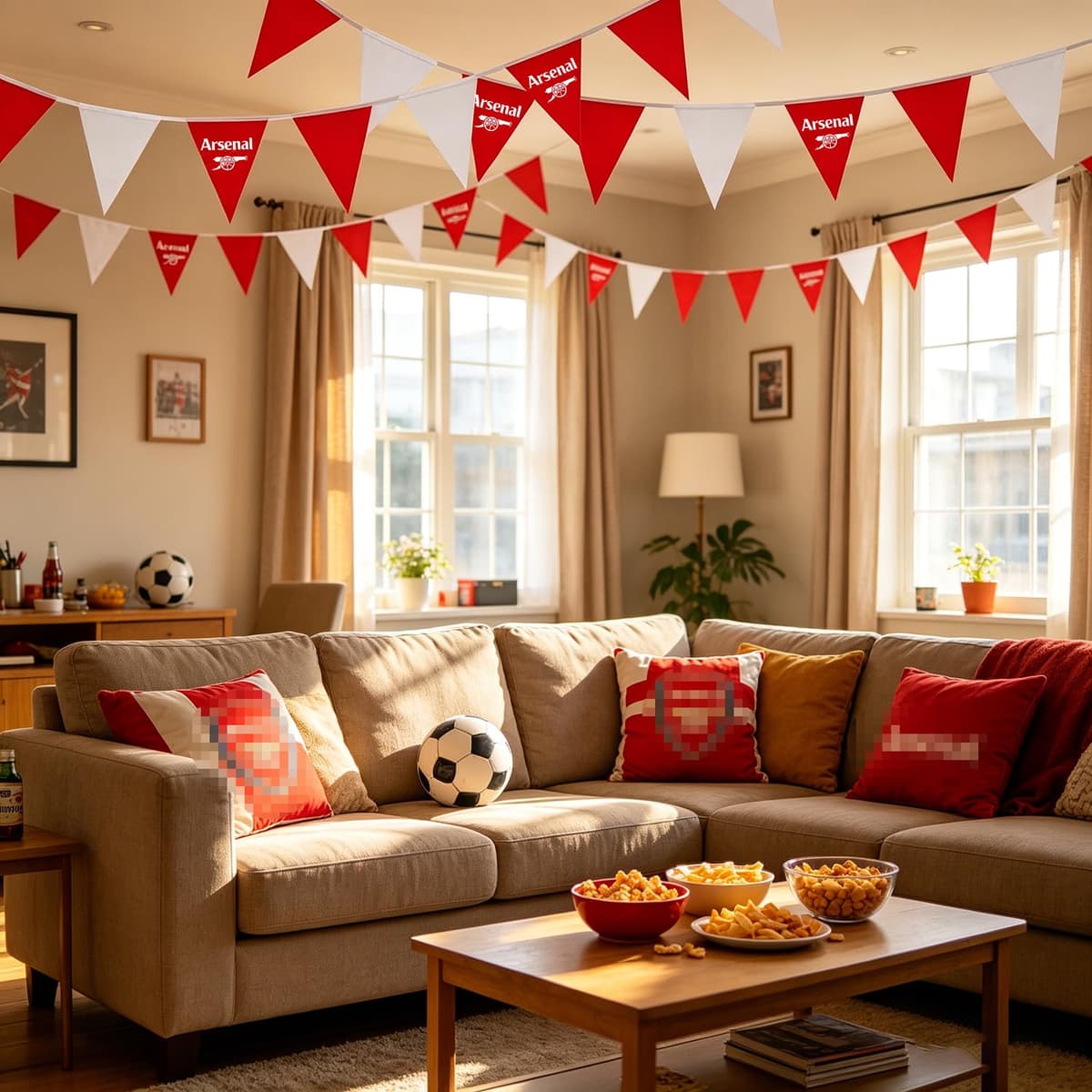 20m 52pcs Red White Bunting for Arse-nal Football Party, QRTDXP 16x21cm Reusable Red White Triangle Flags Garland for Football Party Indoor Outdoor Decoration Sports Events Celebration — view 5