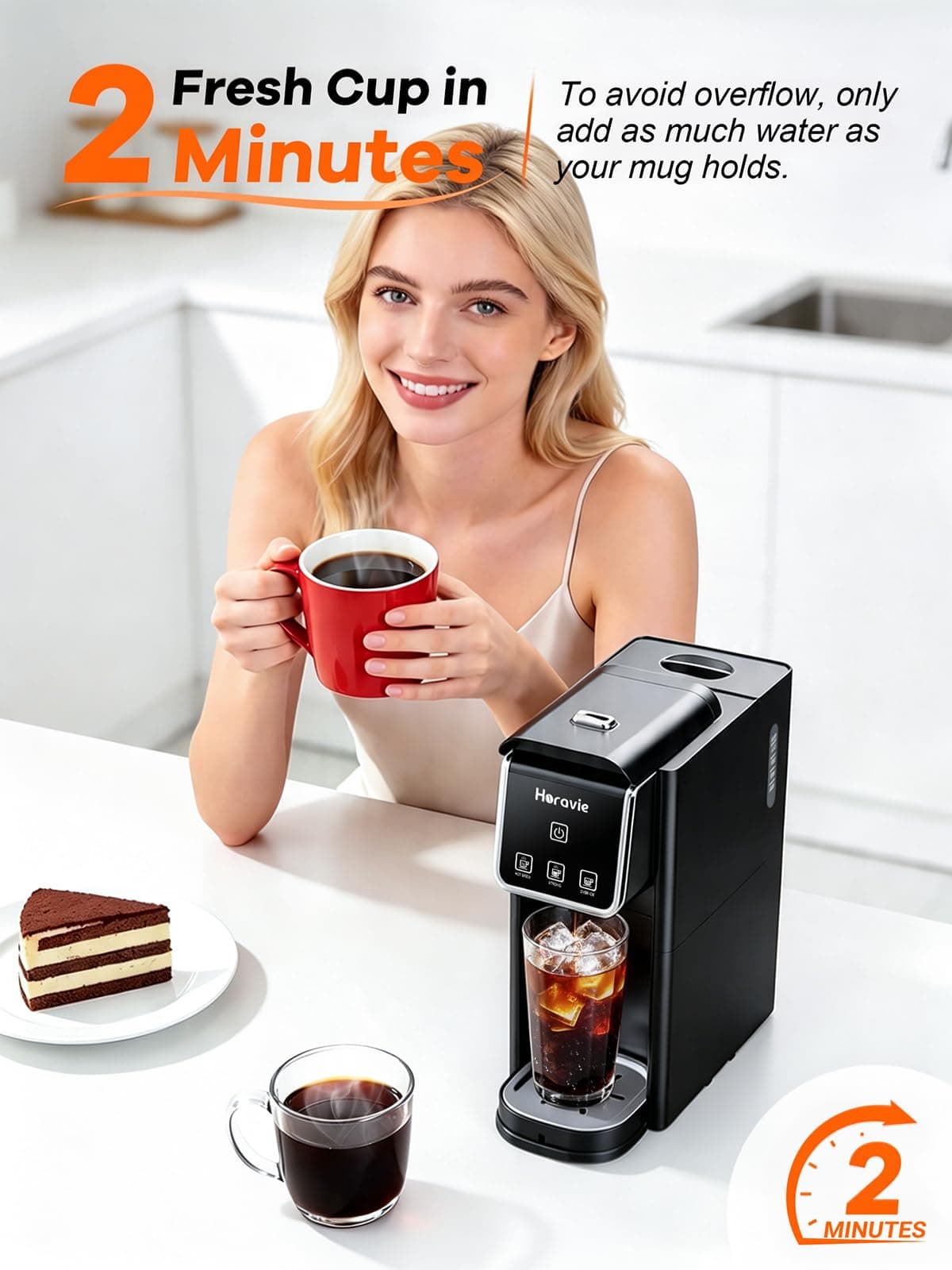 Horavie Mini Single Serve Coffee Maker, Hot & Iced Coffee Maker for K-Pod and Grounds, 6-12 oz Brew Sizes One Cup Coffee Machine, Strong Brew Setting, Black — view 3