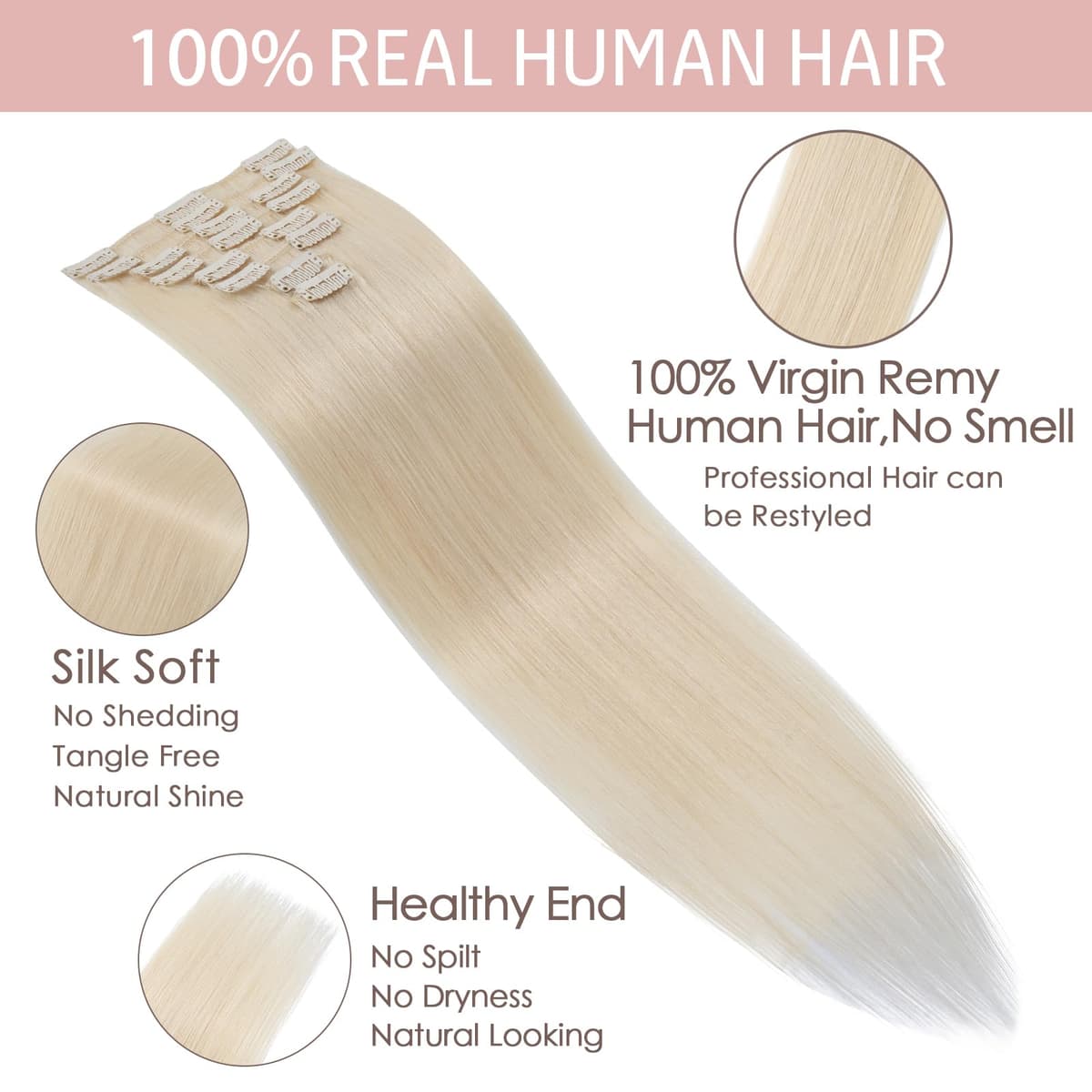 Silk-co 10inch Hair Extensions Clip in Hair Extension Human Hair #04 Medium Brown -Basic Thickness-Thin Weft- 8 Pieces Real Remy Straight Hair Extensions[50g] — view 13