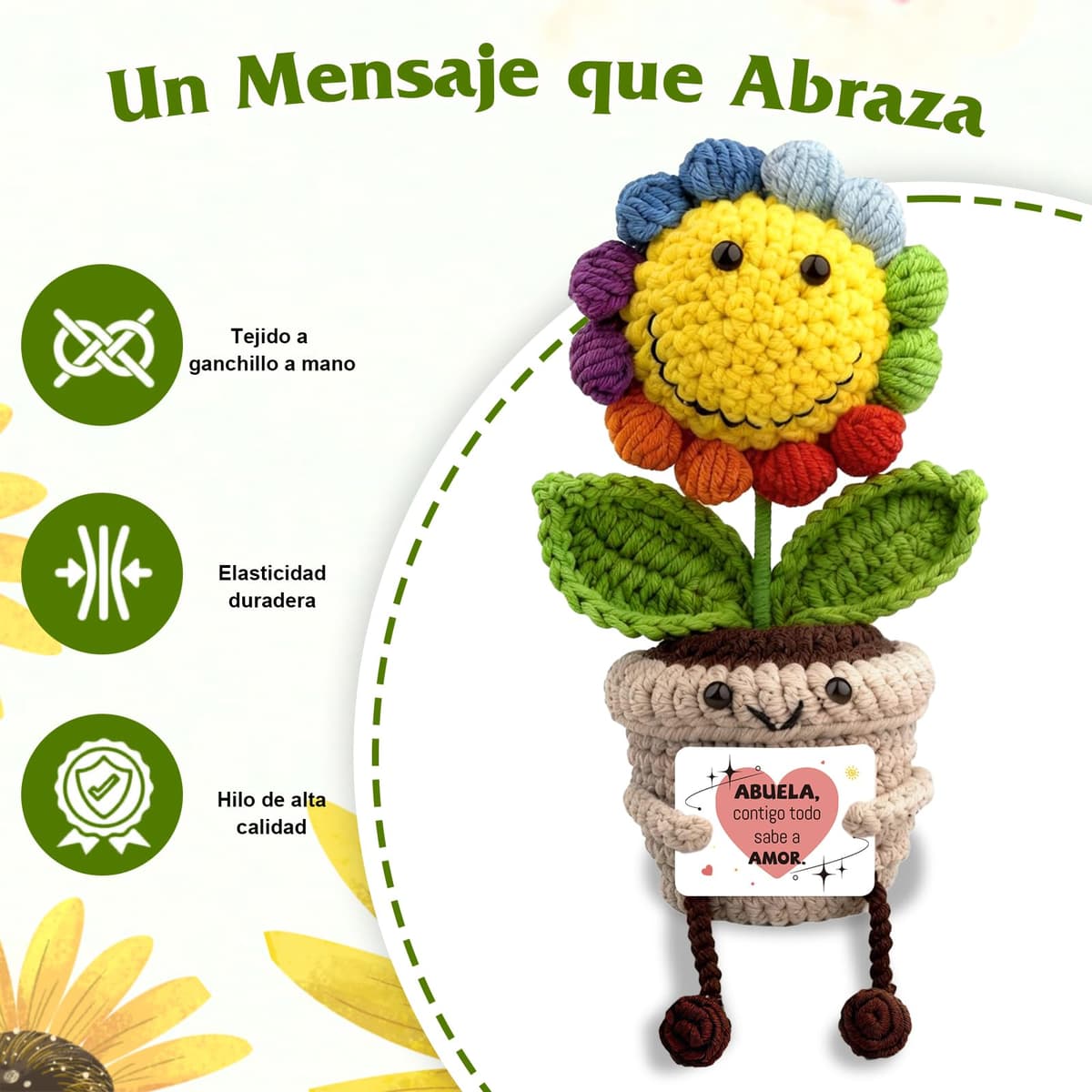 Regalo Abuela - Girasol de Ganchillo de Apoyo Emocional, Lindo Adorno Girasoles Coloridos - Regalos Originales para Mujer, Regalos para Familia, Amigos — view 3