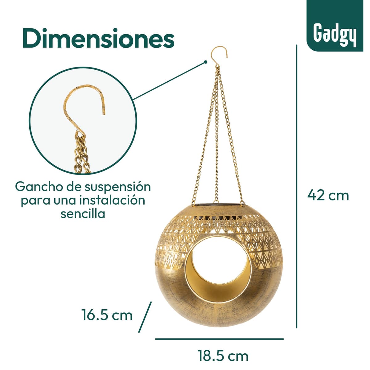Gadgy Comedero Solar para pájaros Colgante – Diseño Redondo Moderno de Metal – Comedero para pájaros 360° con iluminación Solar – Casa para pájaros Impermeable para jardín, balcón, terraza — view 3