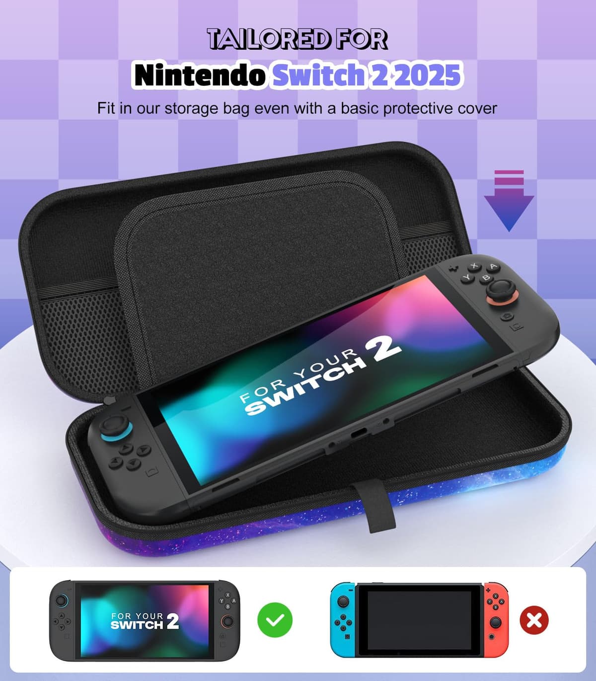 MoKo Carrying Case for Nintendo Switch 2(2025), Protective Hard Shell Portable Travel Carry Case Pouch Holds 10 Cartridges with Pockets for Switch 2 Accessories and Games, Starry Sky — view 2