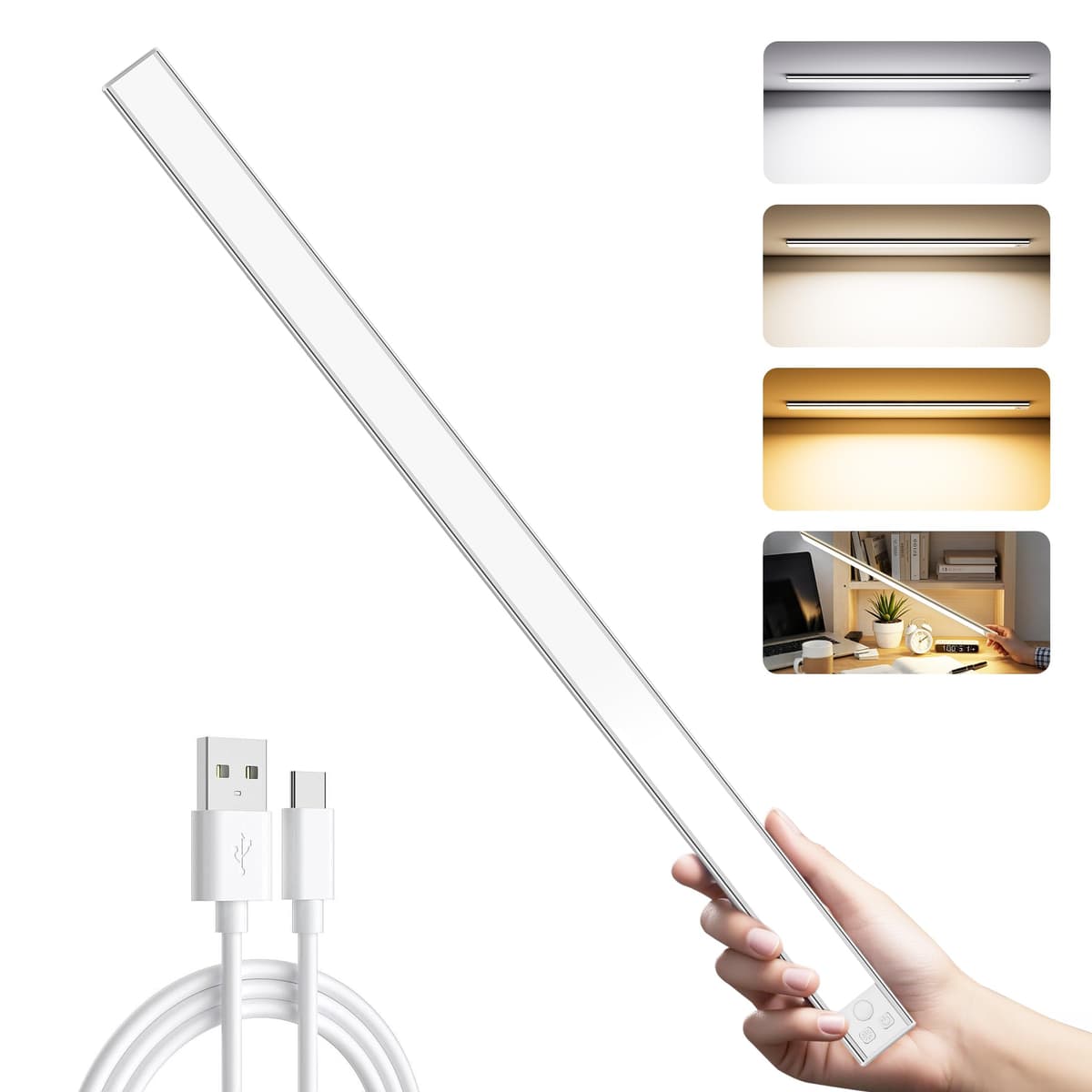 OUILA Under Cabinet Kitchen Lights, 64 LED [2 Pack] 3 Color Stepless Dimming Motion Sensor Lights Indoor, 1000mAh USB-C Rechargeable LED Lights for Cupboard, Kitchen — view 11