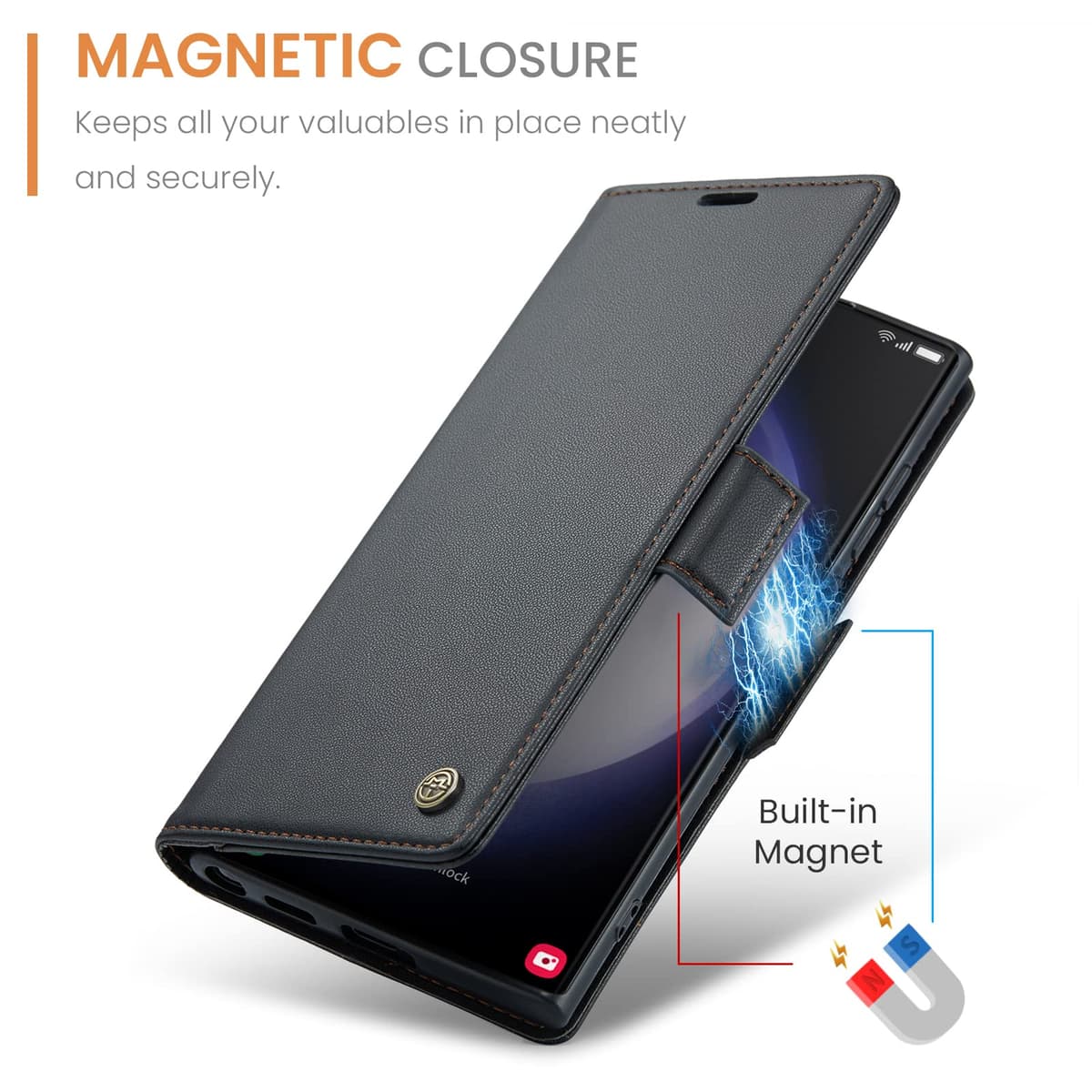 Cover for Samsung S23 Ultra Wallet Case with Card Holder, Kickstand RFID Blocking Magnetic Closure Shockproof Protective PU Leather for Samsung S23 Ultra Flip Case Wallet - Black — view 3