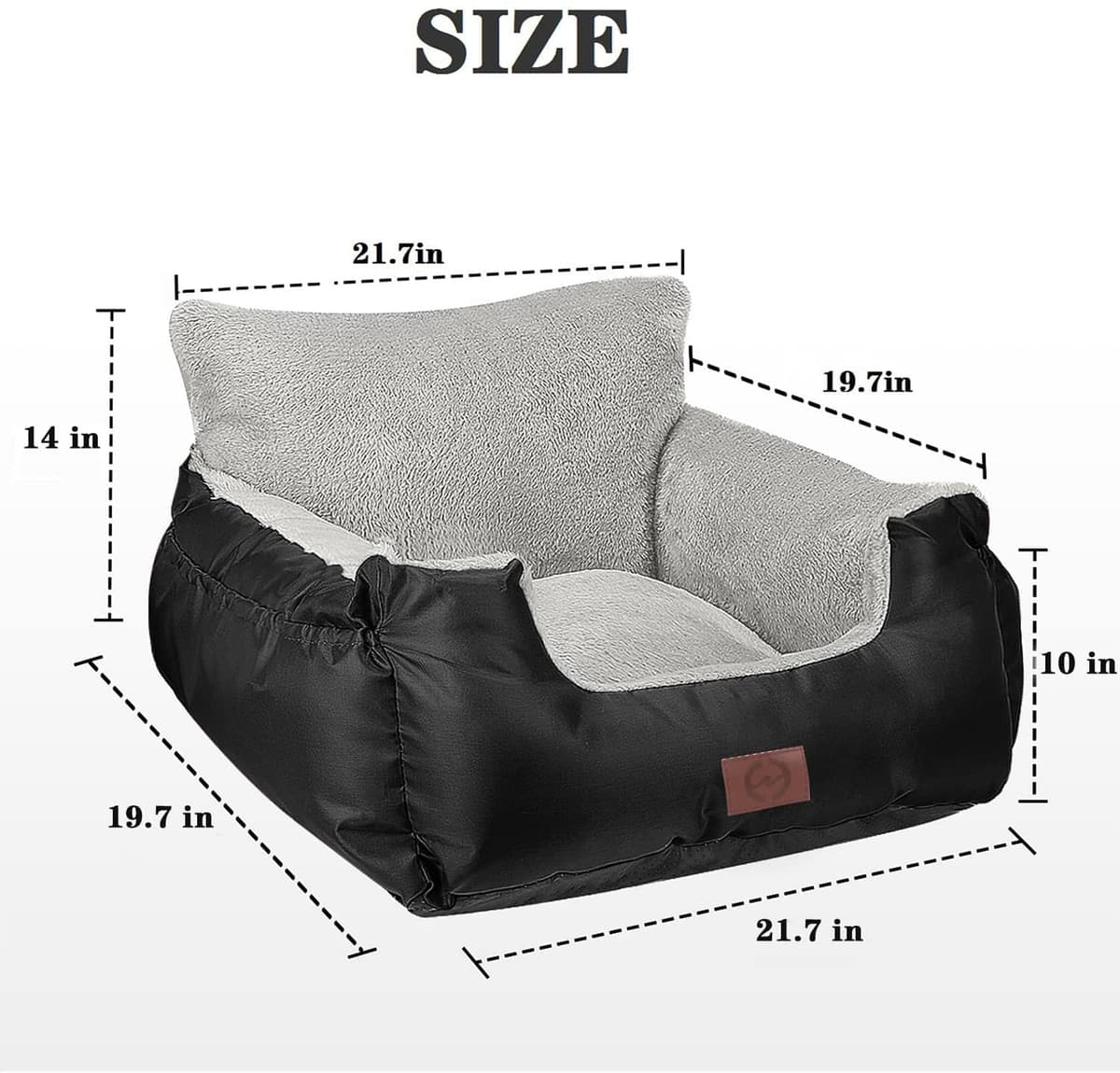 GoFirst Dog Car Seats for Small Dogs or Cats, Pet Booster Seat Travel Bed with Storage Pocket and Clip-On Safety Leash, Waterproof Warm Plush Dog Car Safety Seats,Black — view 3