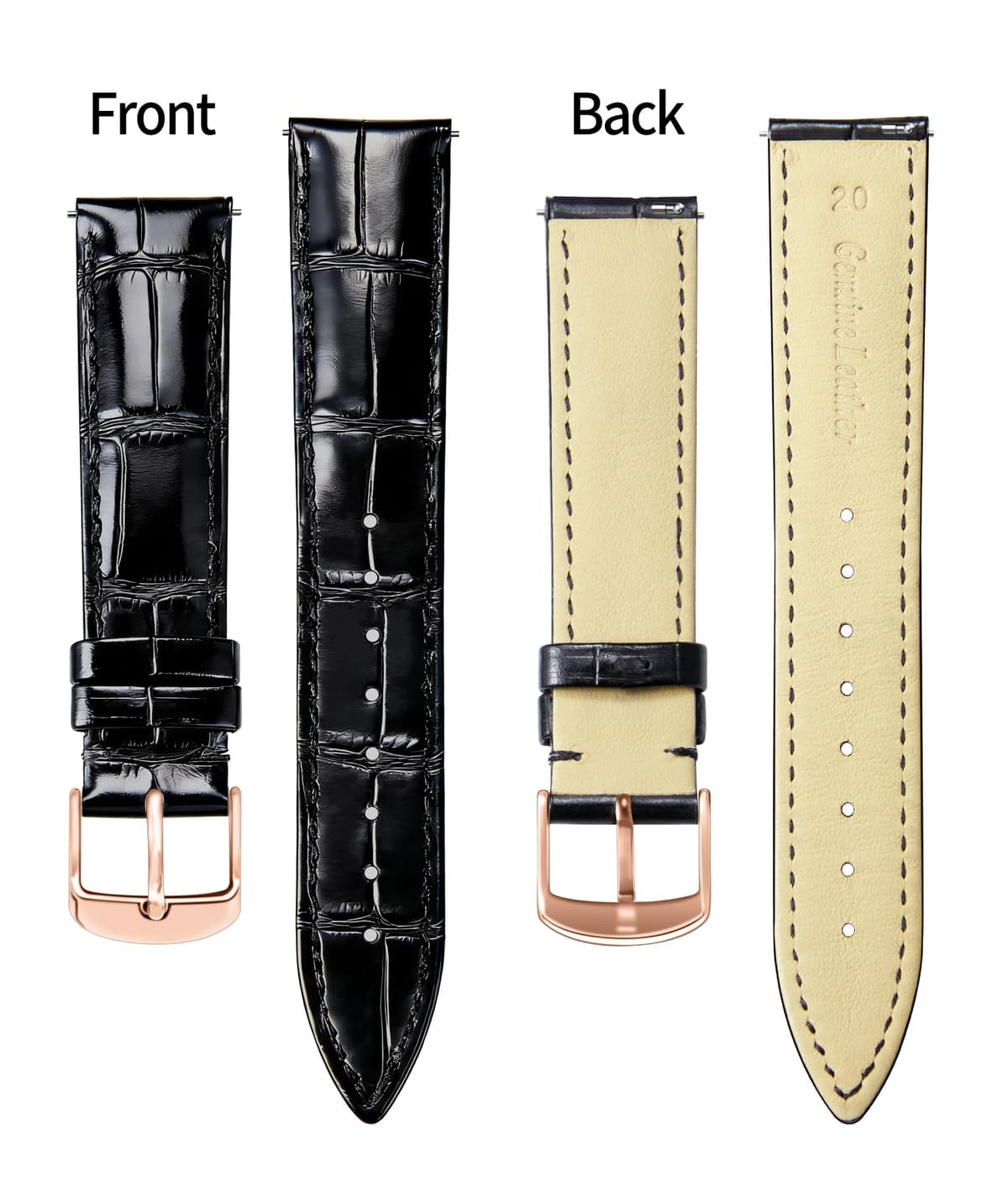 BINLUN Quick Release Leather Watch Straps Replacement Watch Bands Smart Watch Strap Crocodile Pattern in 10 Colors 13 Sizes with Silver/Gold/Rose-Gold Buckle for Men Women(10mm-24mm) — view 152