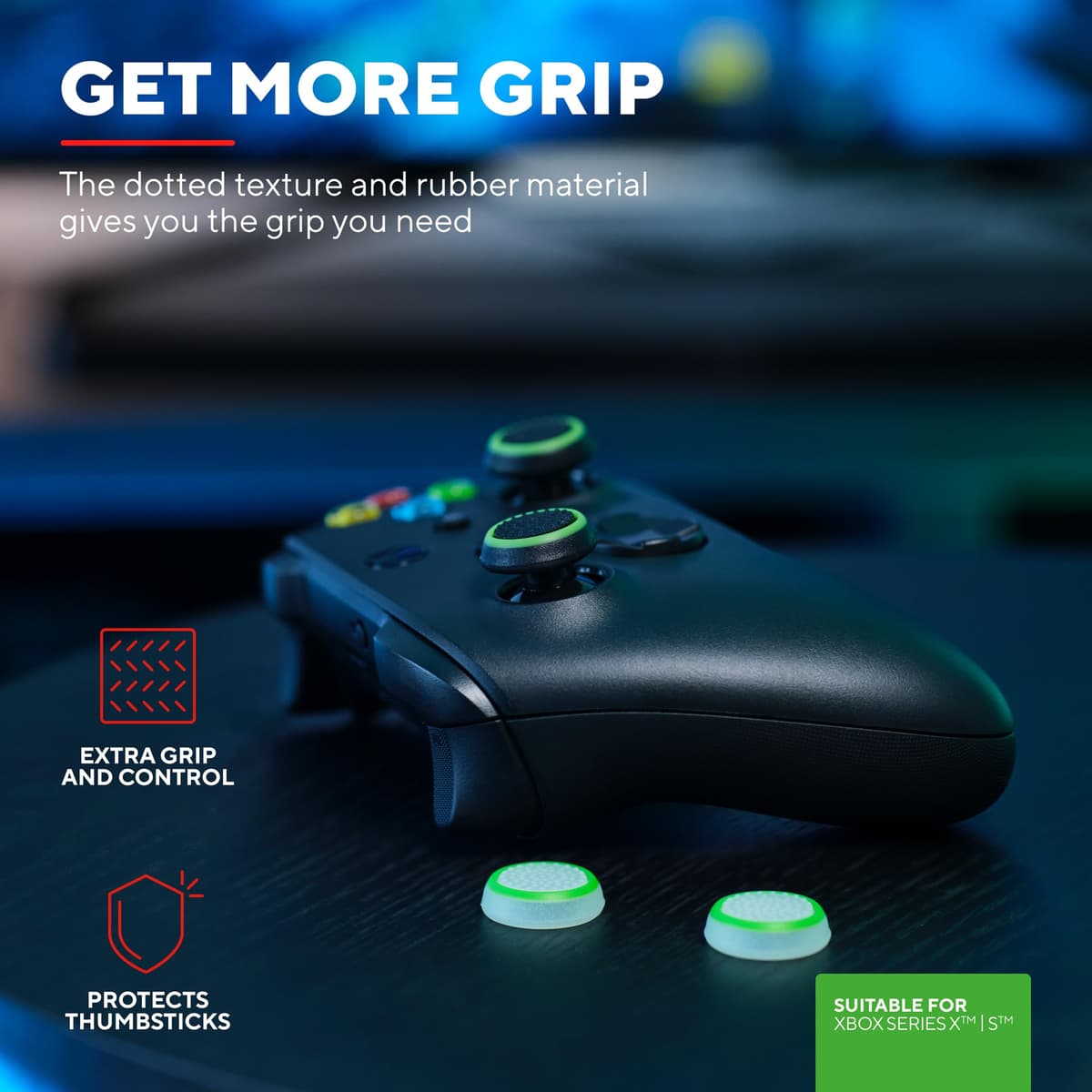 GXTrust 267 4 Paquete / 2 Par Analog Controller Silicona Palo Grips Cap Joystick Thumb Grips Funda para Mando Xbox Series X/S, Negro — view 2